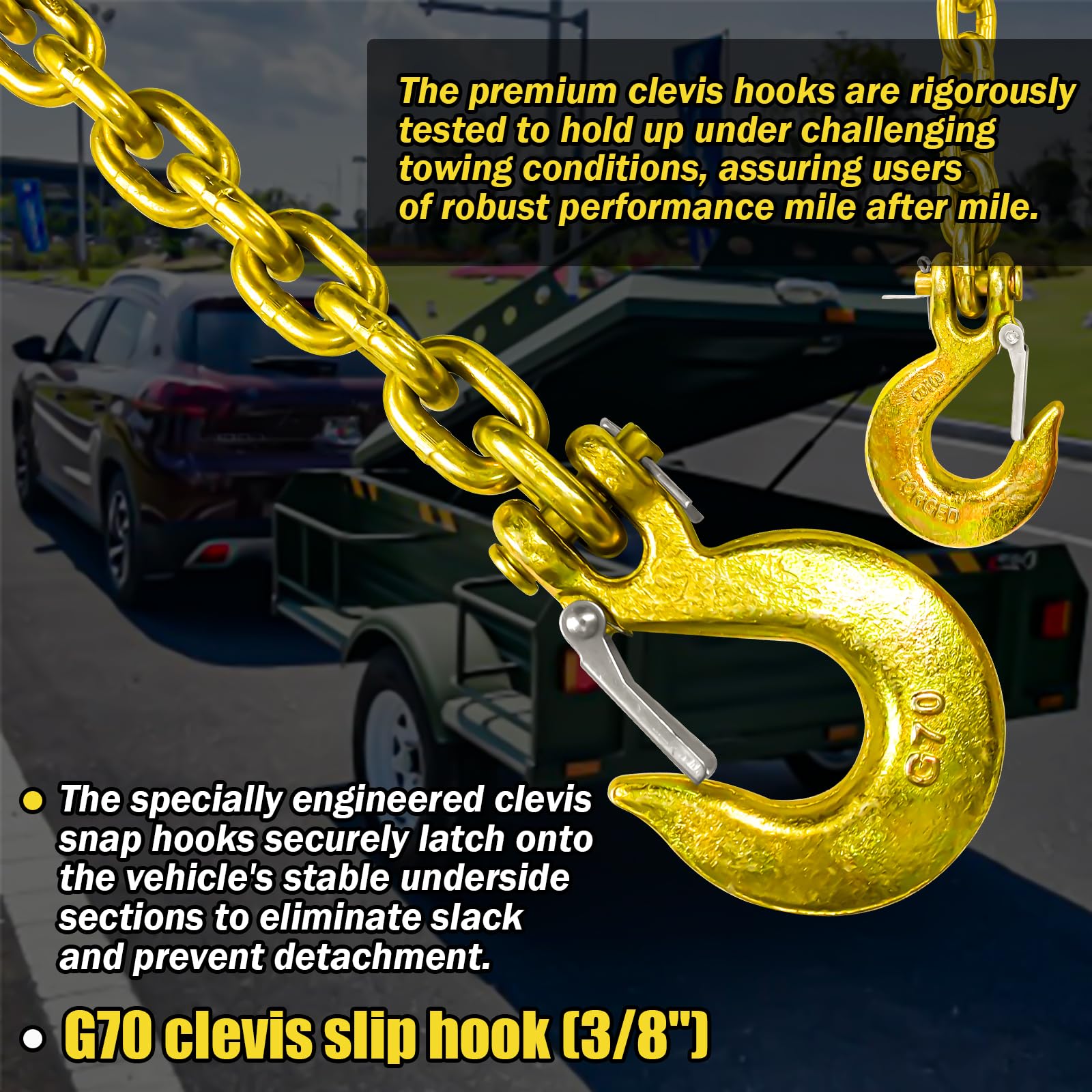 Fithoist G80 Trailer Safety Chain 36 Inch | Tow Chain With 3/8 Clevis Snap Hook & Chain Retainer | 2-Pack Heavy Duty Chain Wll 2
