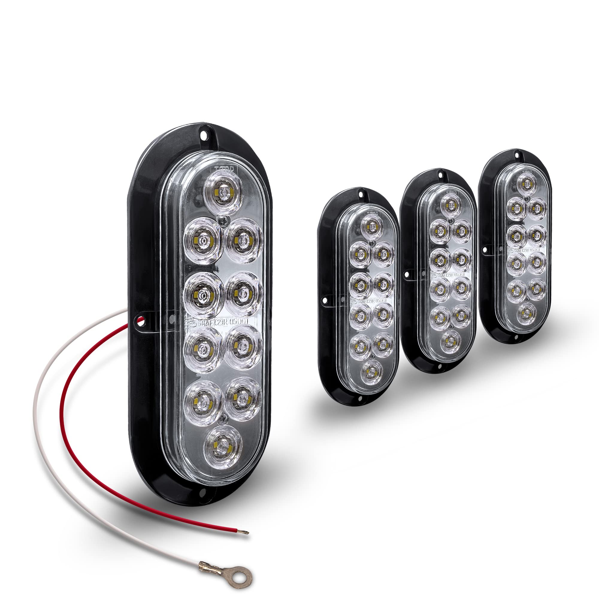 4pc 6 inch White Oval LED Reverse Trailer Tail Light Kit DOT FMVSS 108] SAE (2) R] Surface-Mount] IP67 Waterproof] Reverse Back-