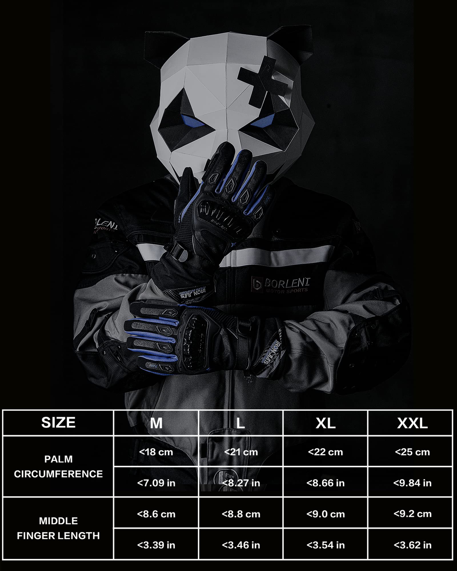 Iron Jia'S Motorcycle Gloves Winter Warm Touch Screen Waterproof Windproof Protective Clothing (Blue, Xl)