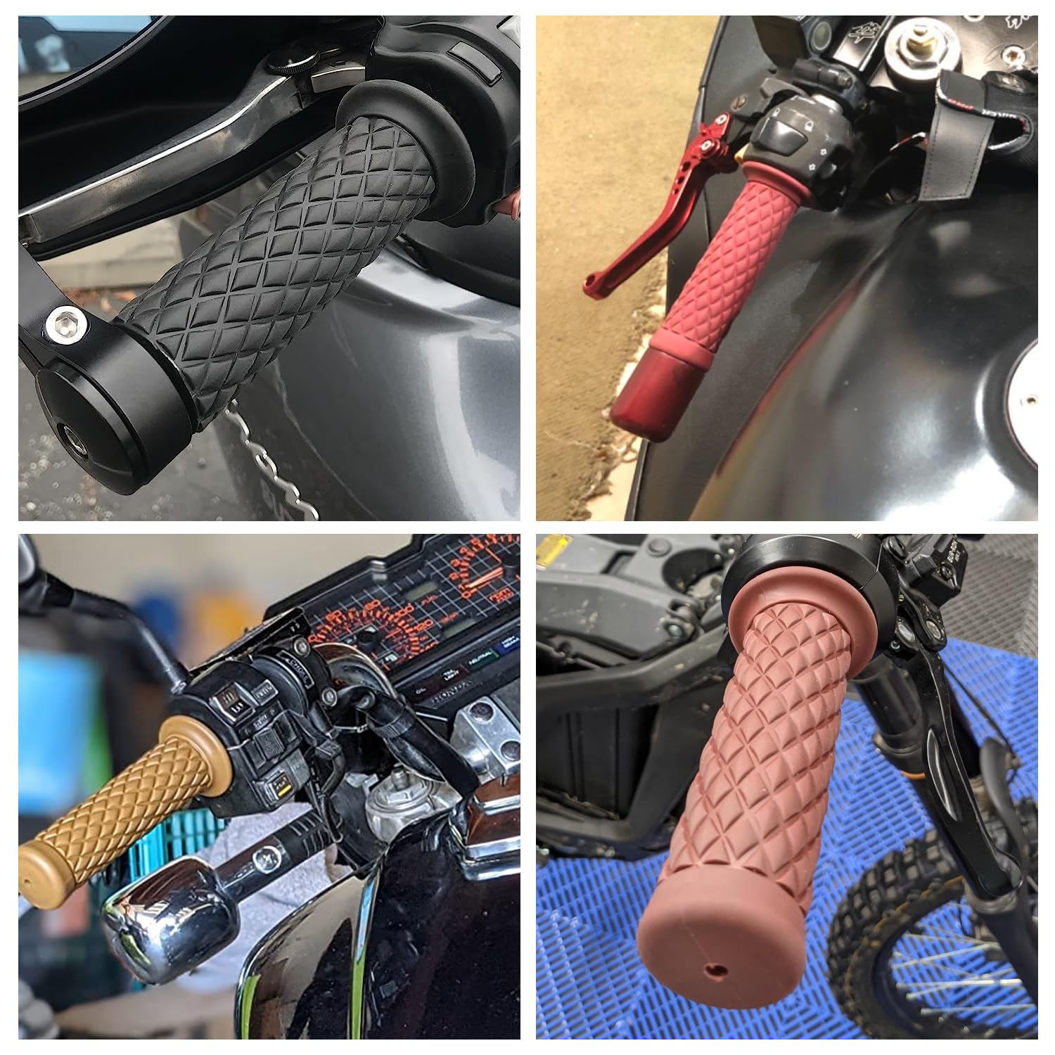 Hiaors 7/8' Motorcycle Handlebar Grips, Non Slip Rubber Hand Handle Grips For Honda Suzuki Kawasaki Cb125 Cb350 Crf250F Xr50 Gsx650F Gsxr750 Klr650 Kz1000 Dt125 R3 Dirt Bike Parts With Cruise Assist