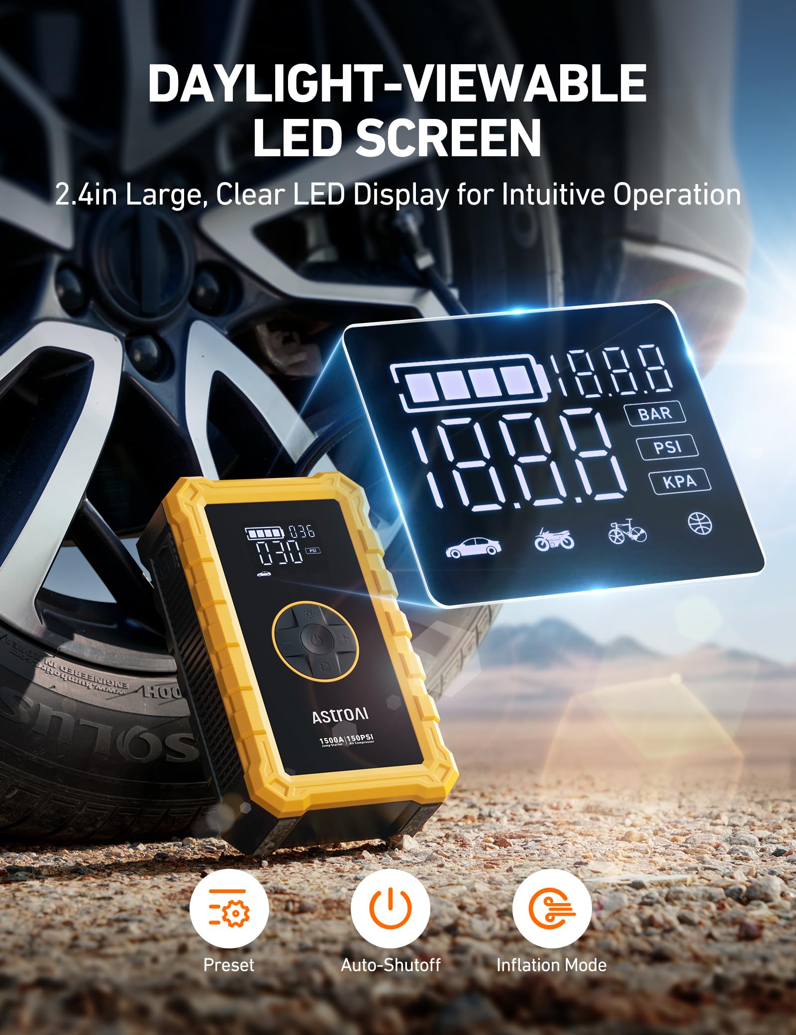 Astroai S8 Air Jump Starter With Air Compressor, 1500A Car Battery Jumper Starter Portable (6.0 Gas/3.0L Diesel) With 150Psi Cor