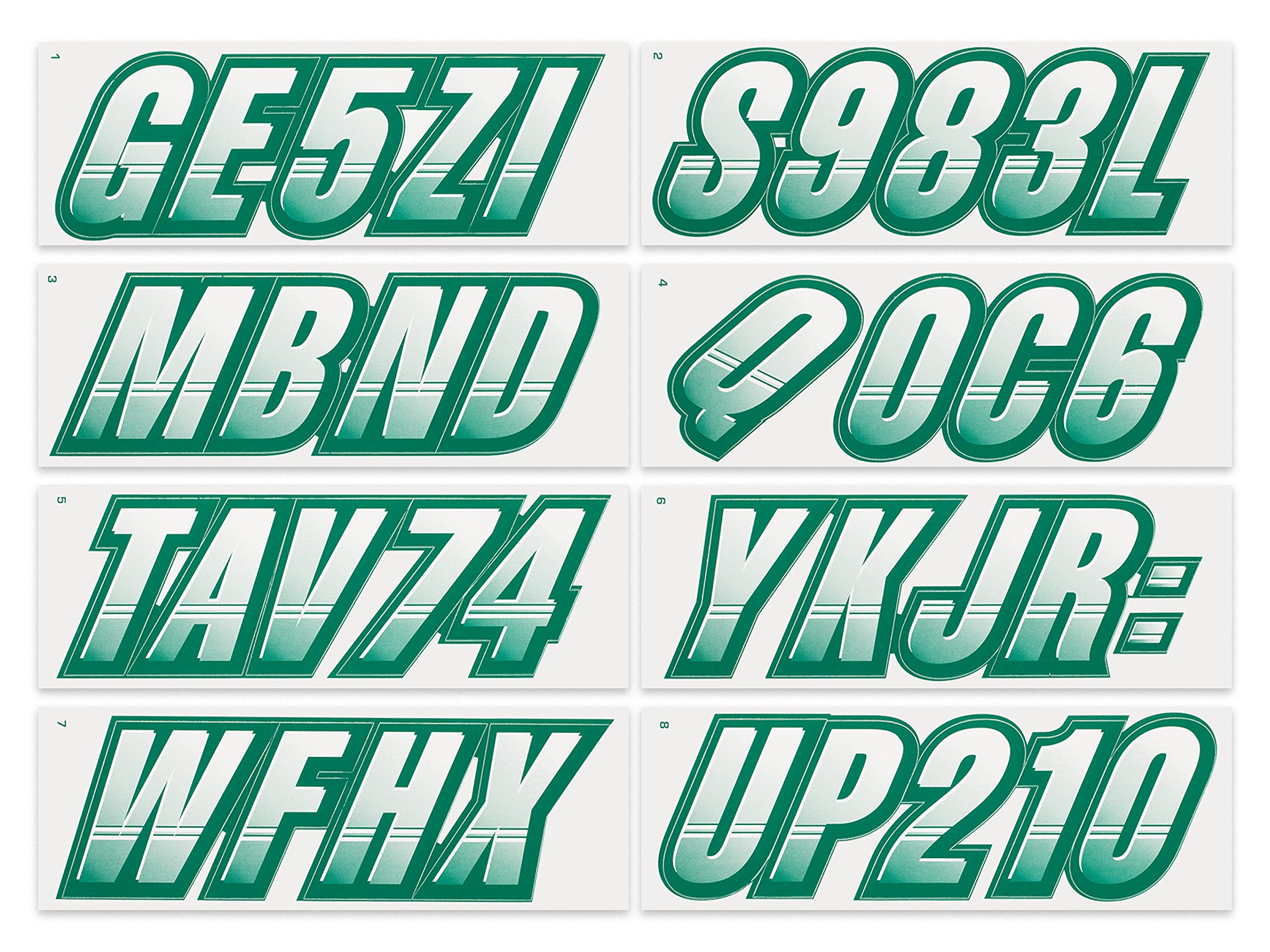 Stiffie Techtron White/Racing Green 3 '' Boat & Pwc Registration Decals  Numbers Letters Stickers