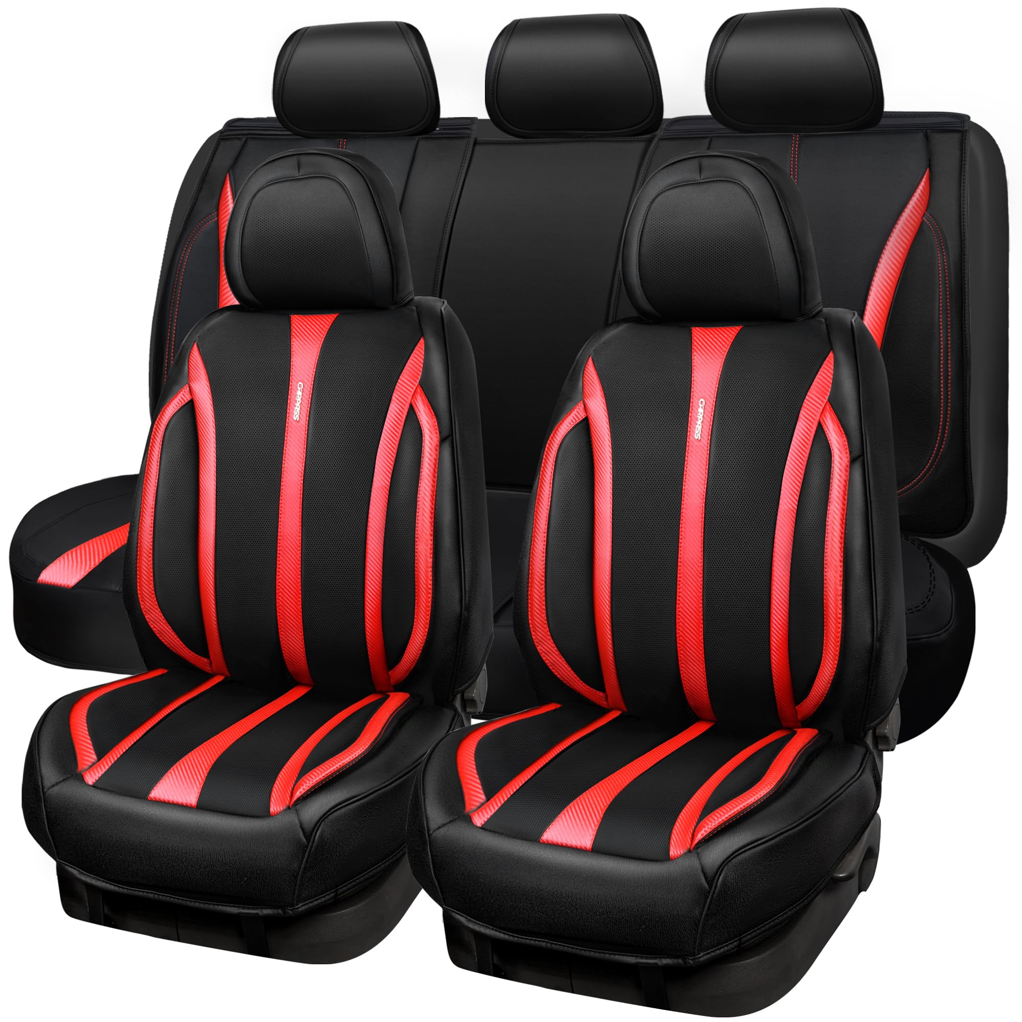 CAR PASS Leather Car Seat Covers, Breathable Waterproof Nappa Automotive Seat Covers Full Set Anti-Slip Driver Seat Cushion with