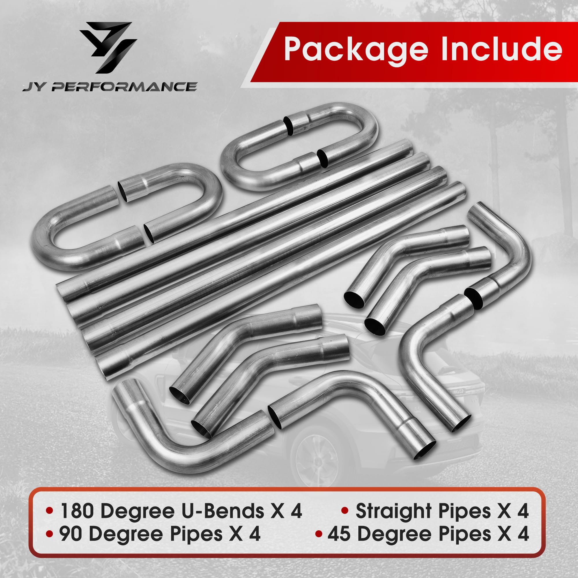 3'' Custom Exhaust Kit Universal Mild Steel 16 Gauge Tubing Mandrel Bend Pipe Straight & U-Bend (16Pcs, 2 Packs)