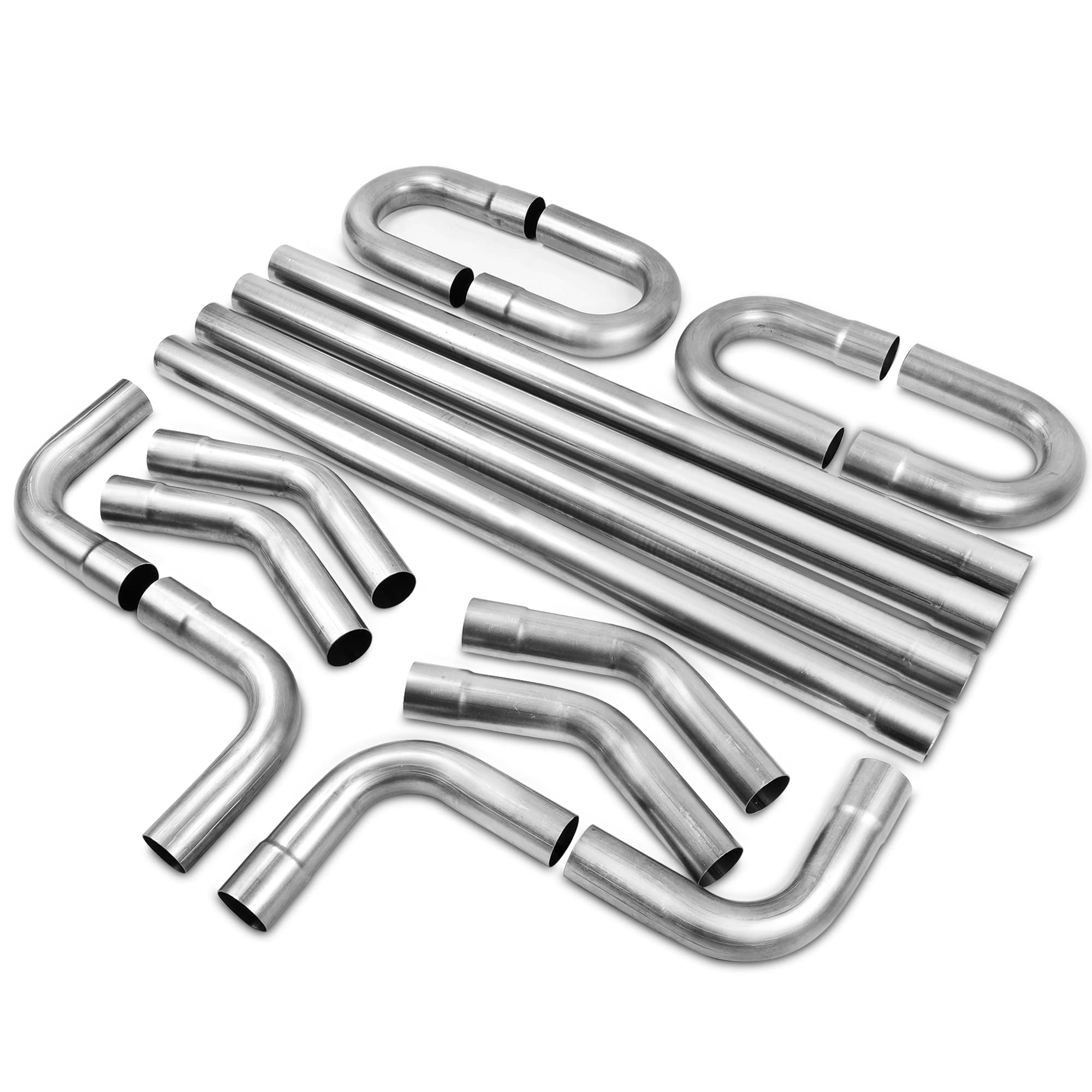 Yolando 2'' Custom Exhaust Kit Universal Mild Steel 16 Gauge Tubing Mandrel Bend Pipe Straight & U-Bend - 16Pcs