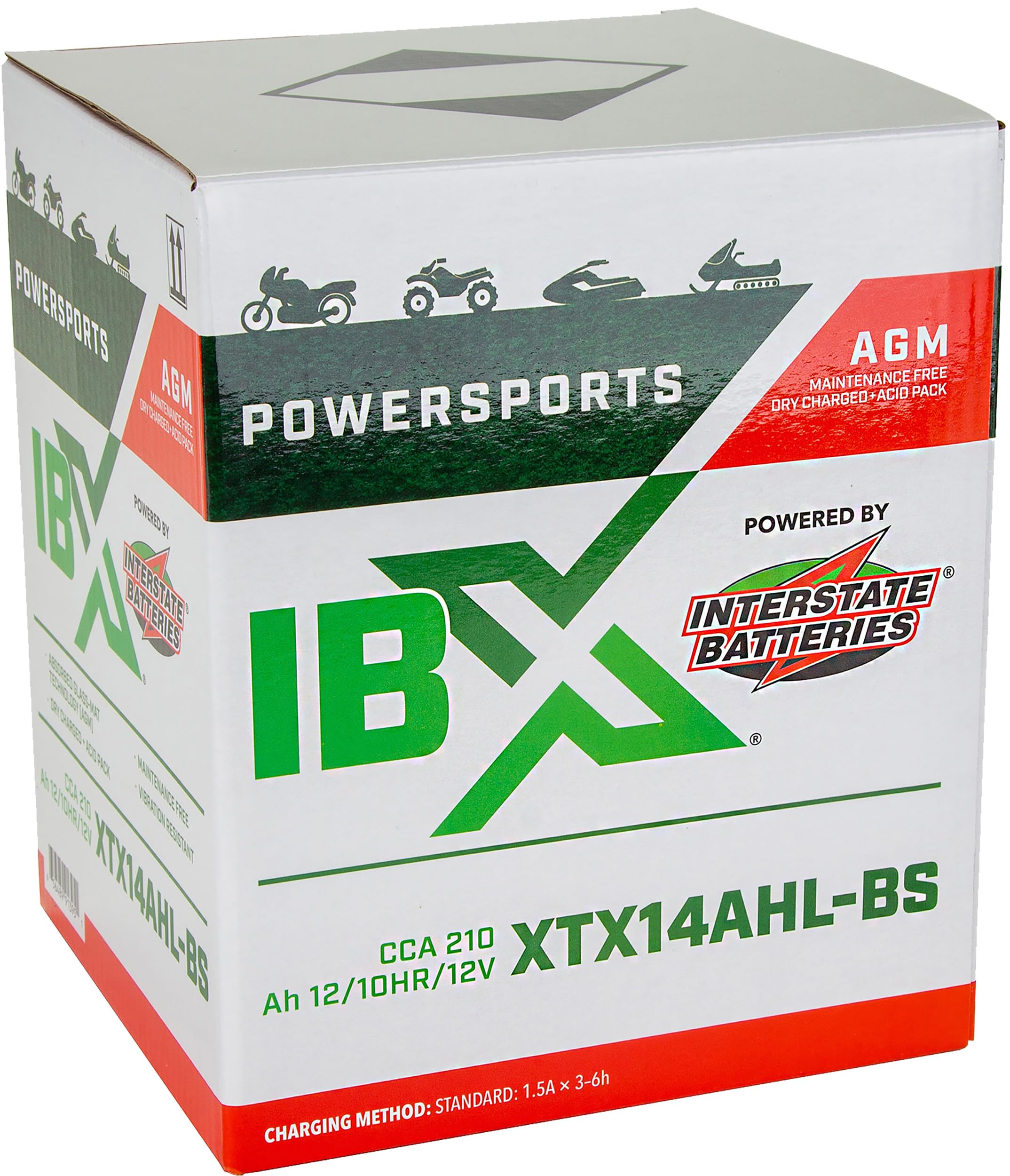 Interstate Batteries Ytx14Ahl-Bs 12V 12Ah Powersports Battery 210Cca Agm Rechargeable Replacement Battery For Motorcycles, Snowm