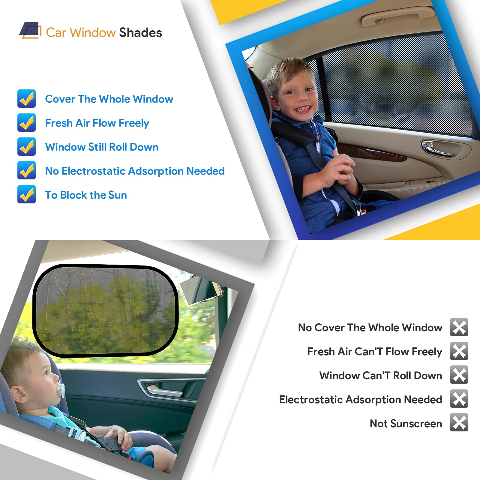 Universal Car Window Shades, Side Window Shade For Car, Breathable Mesh Baby Car Rear Window Sunshades - 2 Pack(Medium 39X19)