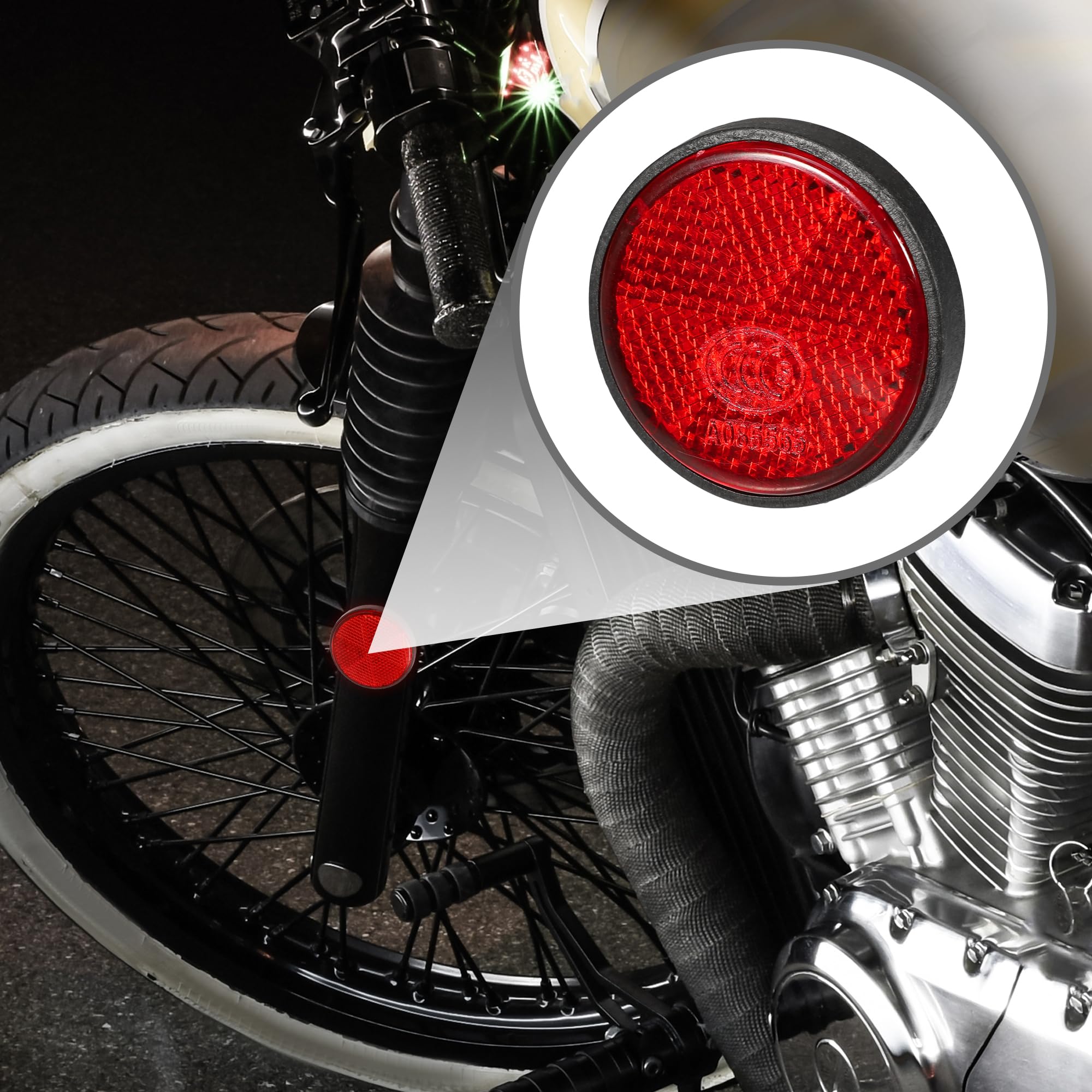 Partuto 6Pcs 1.73'X0.31' Universal Reflector - Round Motorcycle Bike Safety Reflector Increase Visibility And Safety On The Road - Plastic Red