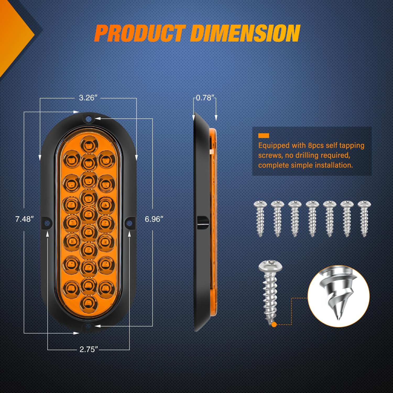 Nilight 6Inch Oval Tail Light 2Pcs Amber 24Led Turn Signal Lights Surface Mount Sealed Ip67 Waterproof For 12V Caravan Truck Rv