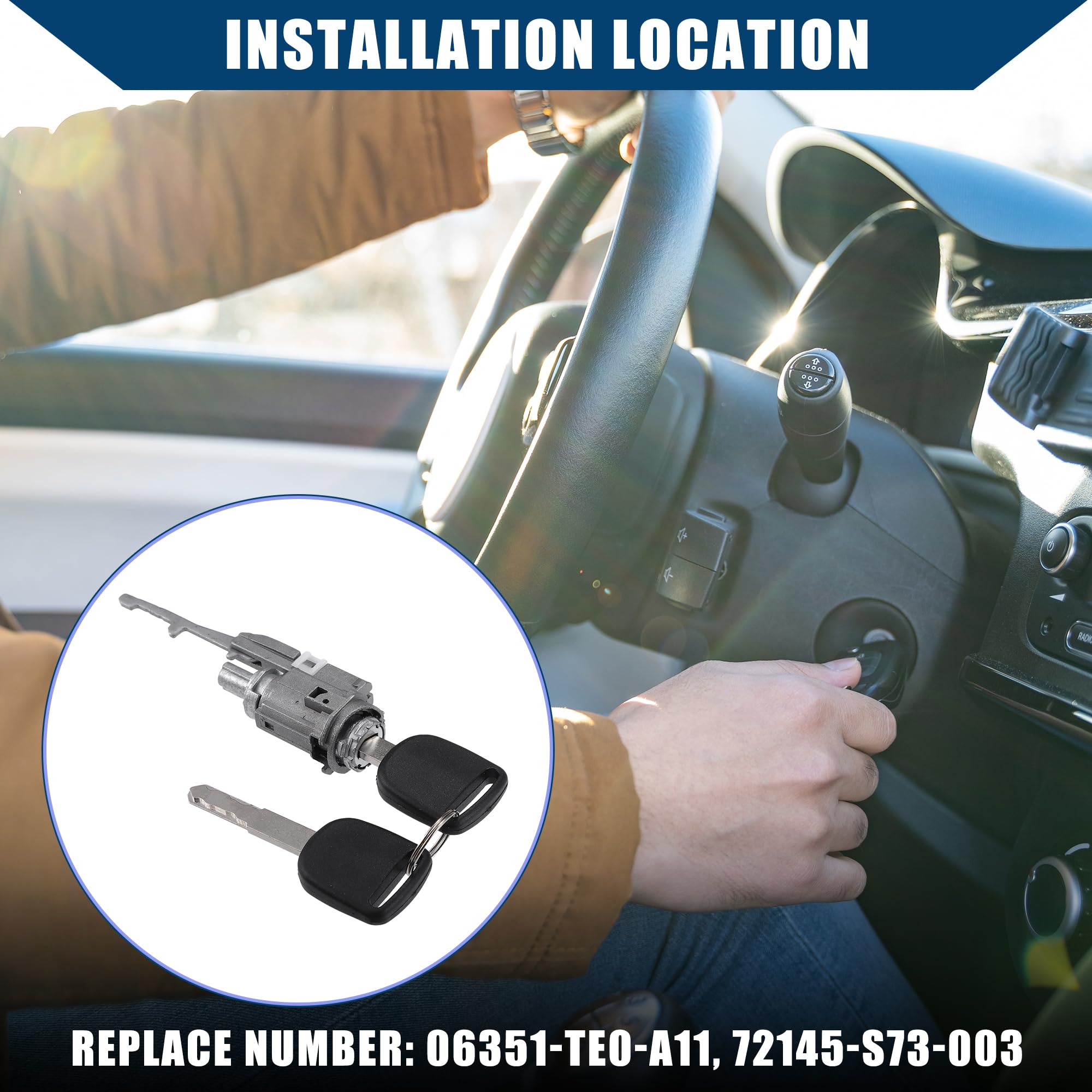 Hihaha No.06351TE0A11/72145S73003 / Outer/Ignition Switch Cylinder Lock Front Door Lock Cylinder with Keys for Honda Civic 2003-