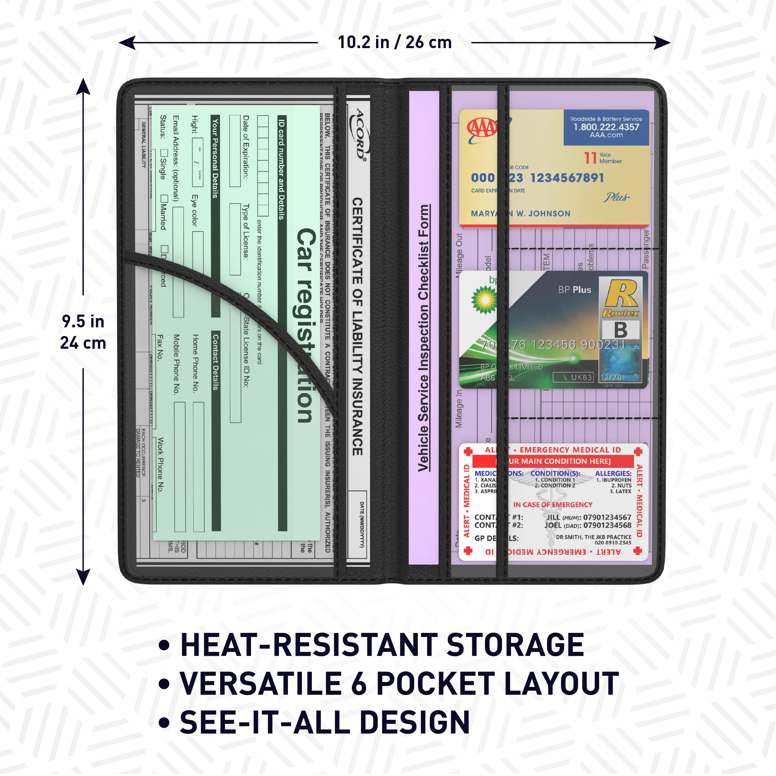 Moto4X Premium Leather With Magnetic Shut Car Registration And Insurance Card Holder, Glove Box Organizer For License, Cards & D