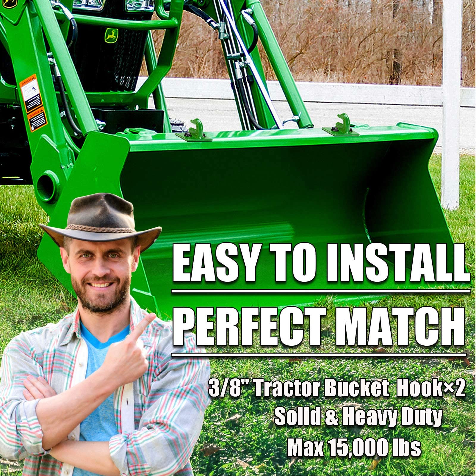 AUTOBOTS Heavy Duty Tractor Bucket Hooks 3/8 (2 Pack), Max 15,000 lbs, Bolt-On Grab Tow Hooks, Dark Green Accessories for RV, UTV, Truck