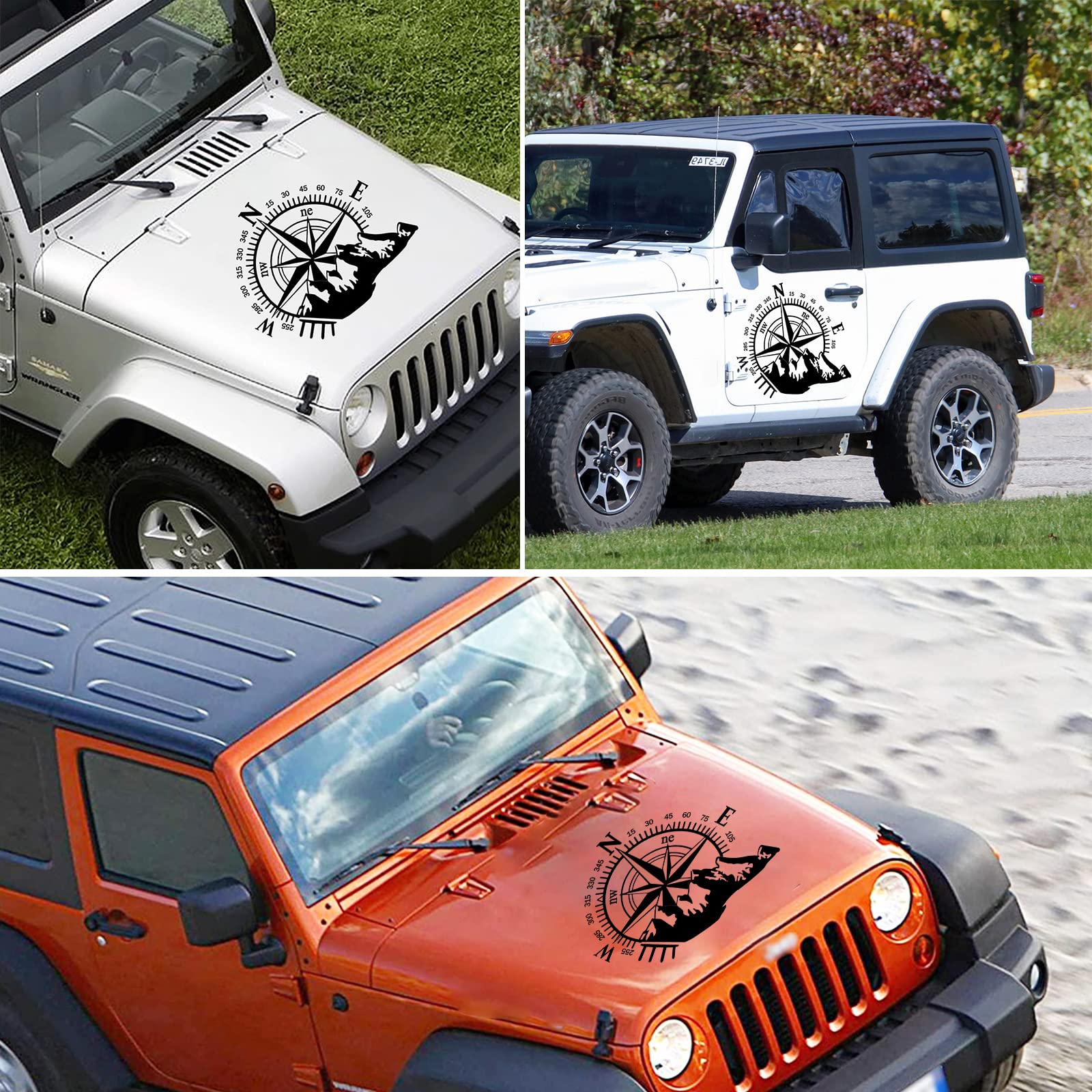Fochutech Car Decals Compass with Mountain Hood Stickers Waterproof Vinyl Hood Decals Car Side Decals and Graphics Compass Hood Decals for RV Truck SUV Car Exterior Decoration 1 PCS (Black)