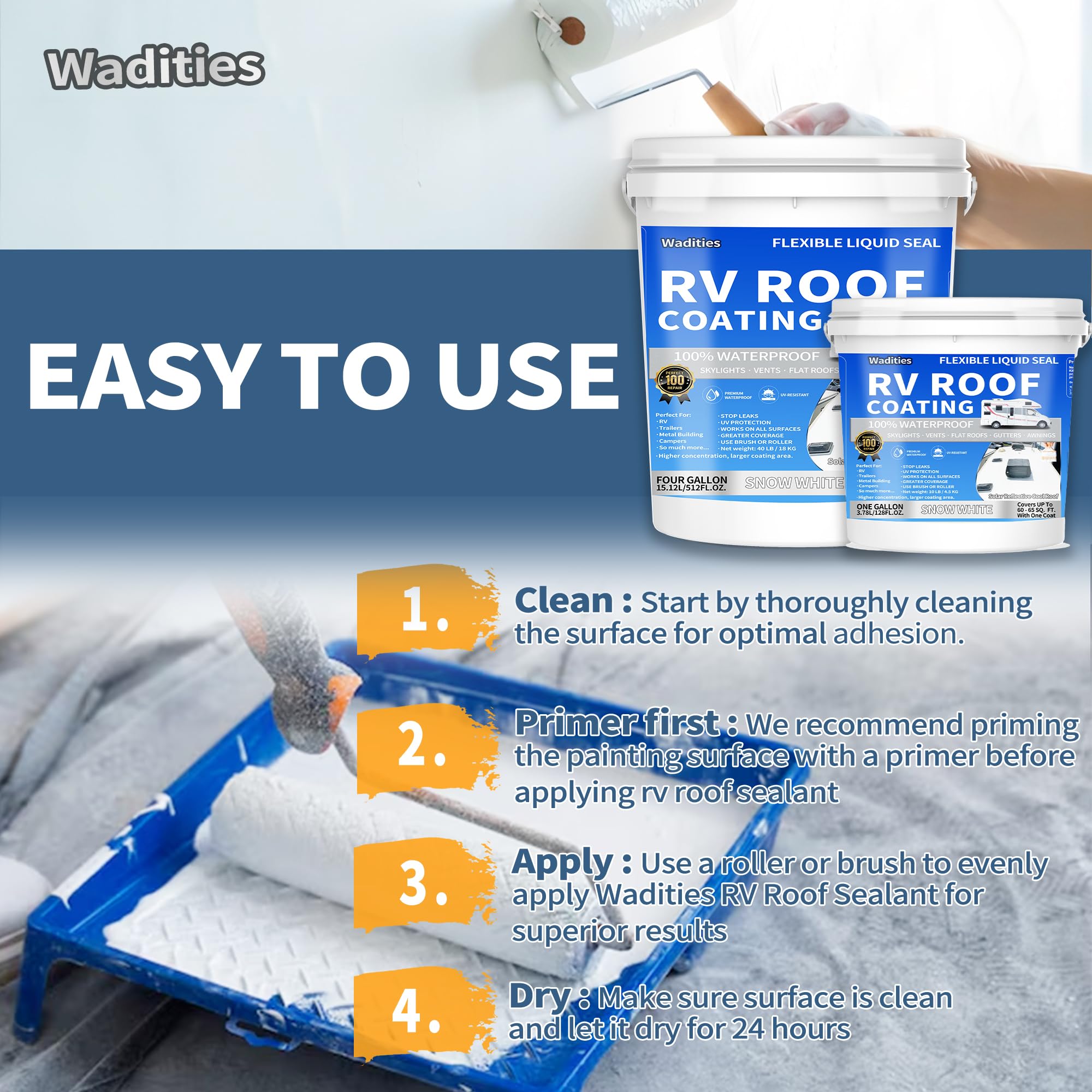 Rv Roof Coating White, Wadities Waterproof Solar Reflective Sealant, Flexible Rv Roof Sealant For Campers, Trailers, Motorhomes,