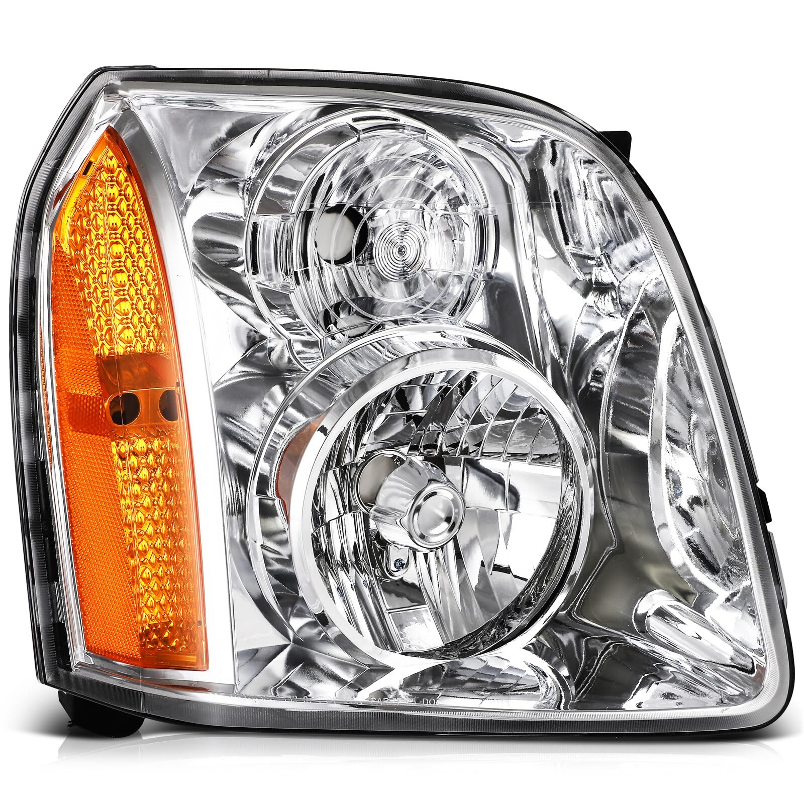 LBRST Headlight Fit 2007-2014 for Yukon, 2007-2014 for Yukon XL 1500, 2007-2013 for Yukon XL 2500 Chrome Housing Amber Reflector
