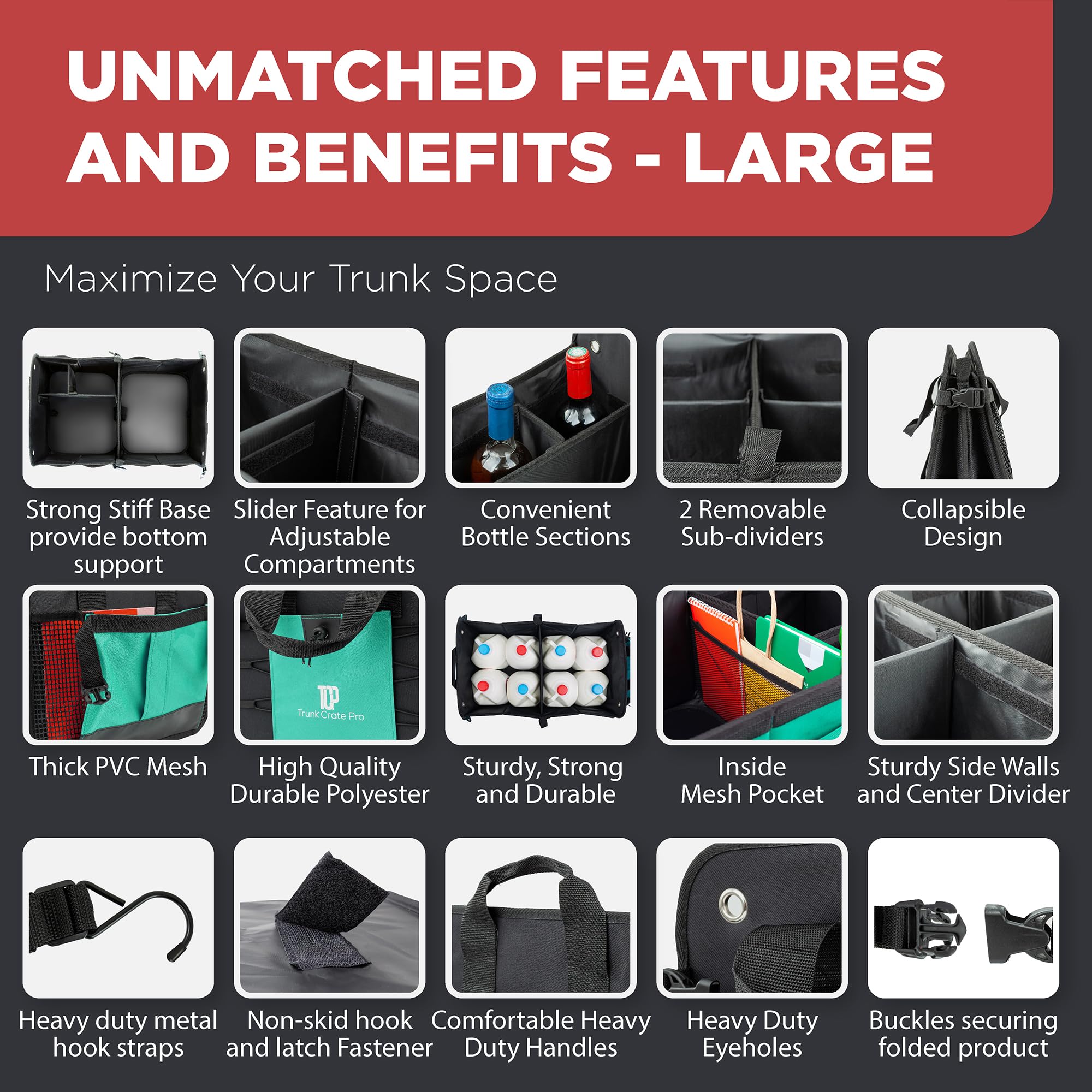 TRUNKCRATEPRO Teal Car Accessories Trunk Organizer Premium Multi Movable Compartments Collapsible car organizer, trunk organizer