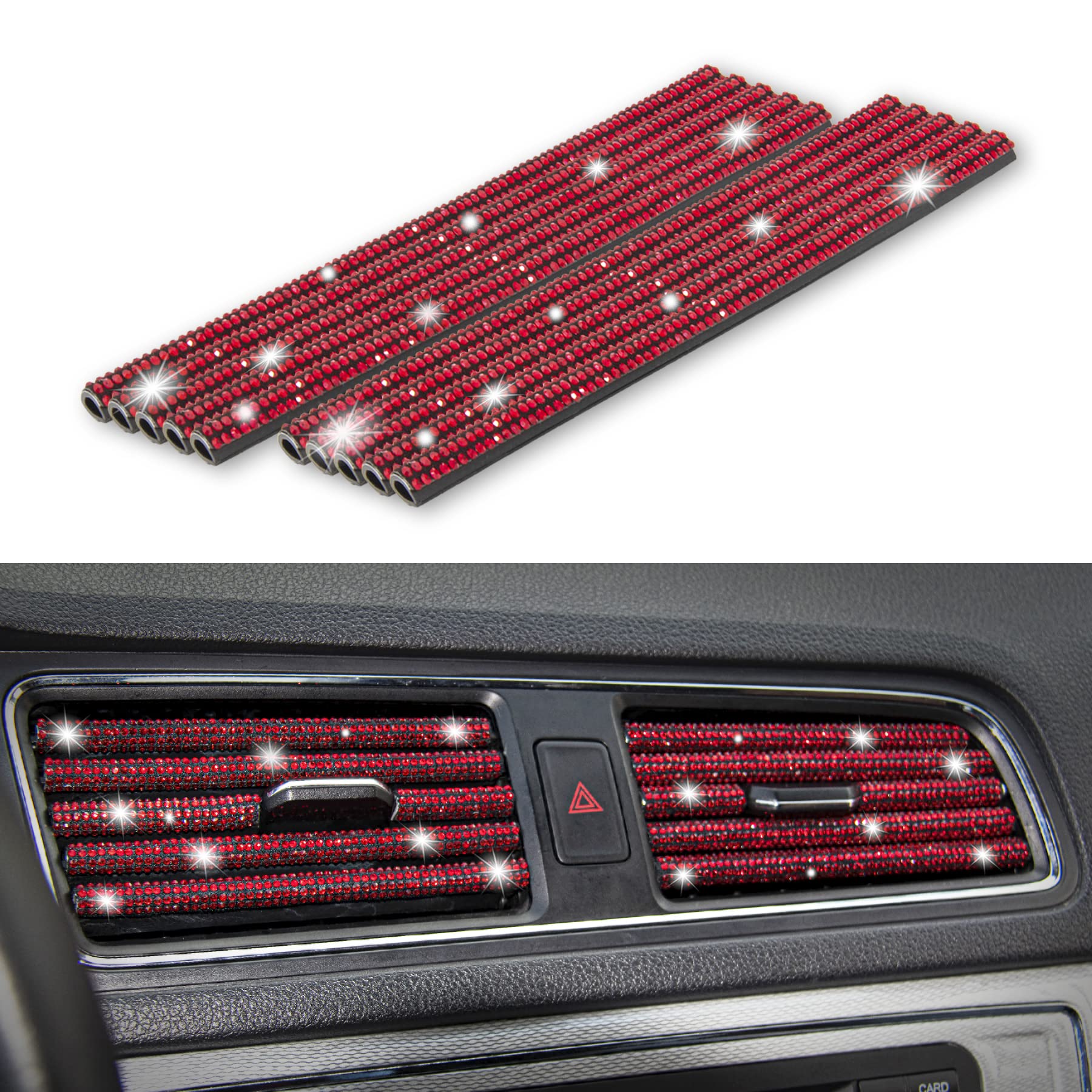 Livtee Bling Car Air Vent Outlet Moulding Trim, 10Pcs Car Air Conditioner Decoration Strip, Bling Rhinestone Diamond Car Interior Accessories For Women And Teens, Red