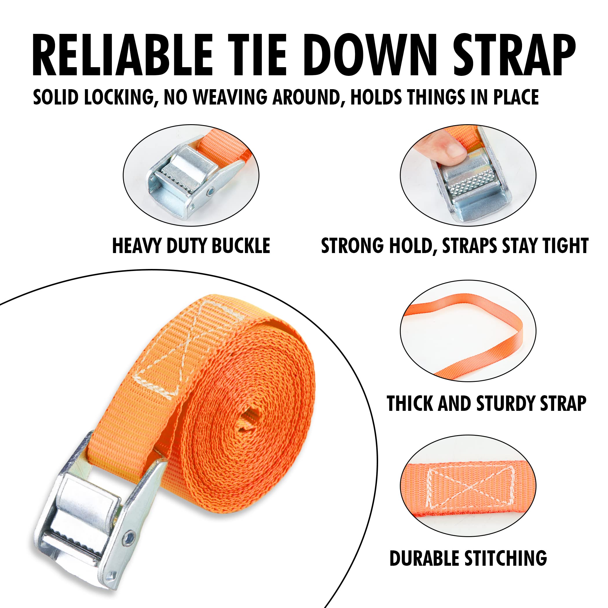 Cartman 1'' X 12'Lashing Straps Cargo Tie-Down Strap Up To 600Lbs, 10Pk In Carry Bag, Orange