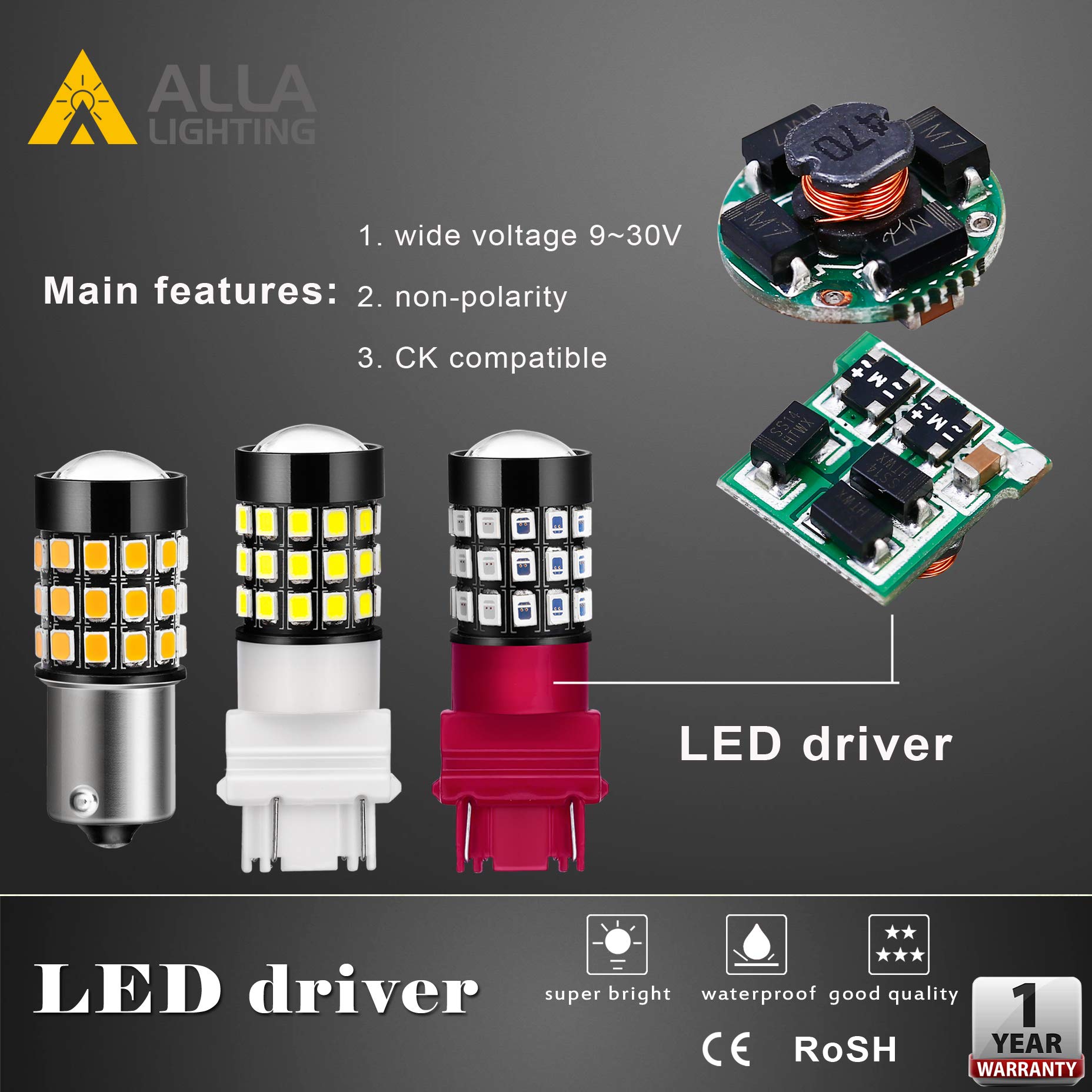 Alla Lighting Upgraded T20 7440 7443 Strobe Led Brake Stop Or Back-Up Reverse Lights Bulbs, 6000K Xenon White, 7441 W21W 7440Ll