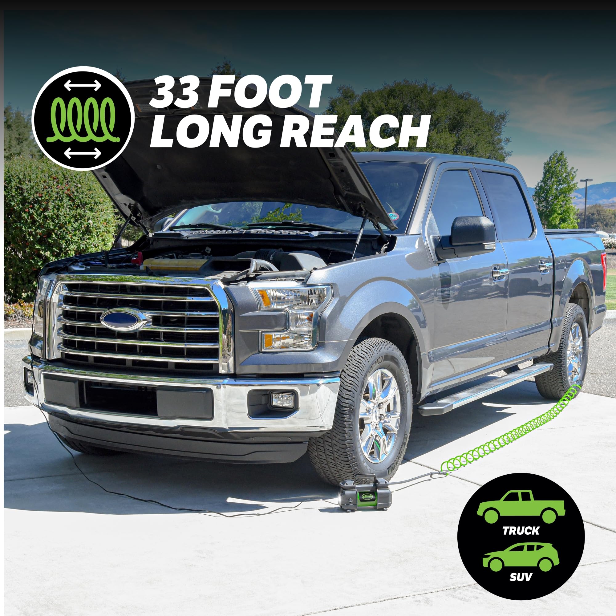 Slime 40026 Tire Inflator, Portable Car, SUV, 4x4 Air Compressor, Heavy Duty, 2x Pro Power, Heavy Duty, with Analog 150 psi Dial