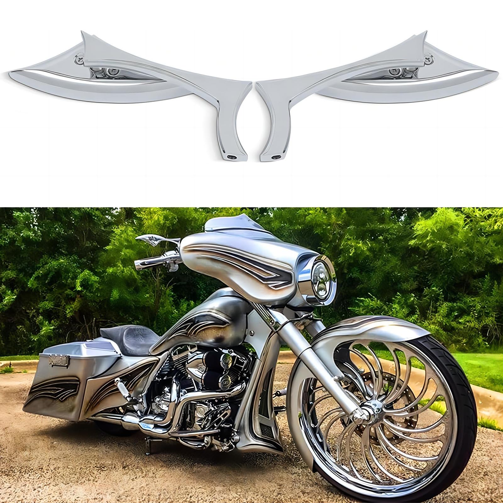 Goodfitment - Chrome Bat Shape Motorcycle Mirrors,Upgrade Rearview Motorcycle Mirrors Compatible With Harley Road King Sportster