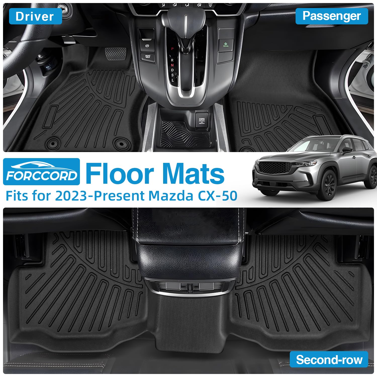 Forccord Custom Fit For Floor Mats Mazda Cx-50 2025 2024 2023 All Weather Protection Tpe Black Heavy Duty Non-Slip Waterproof 3D