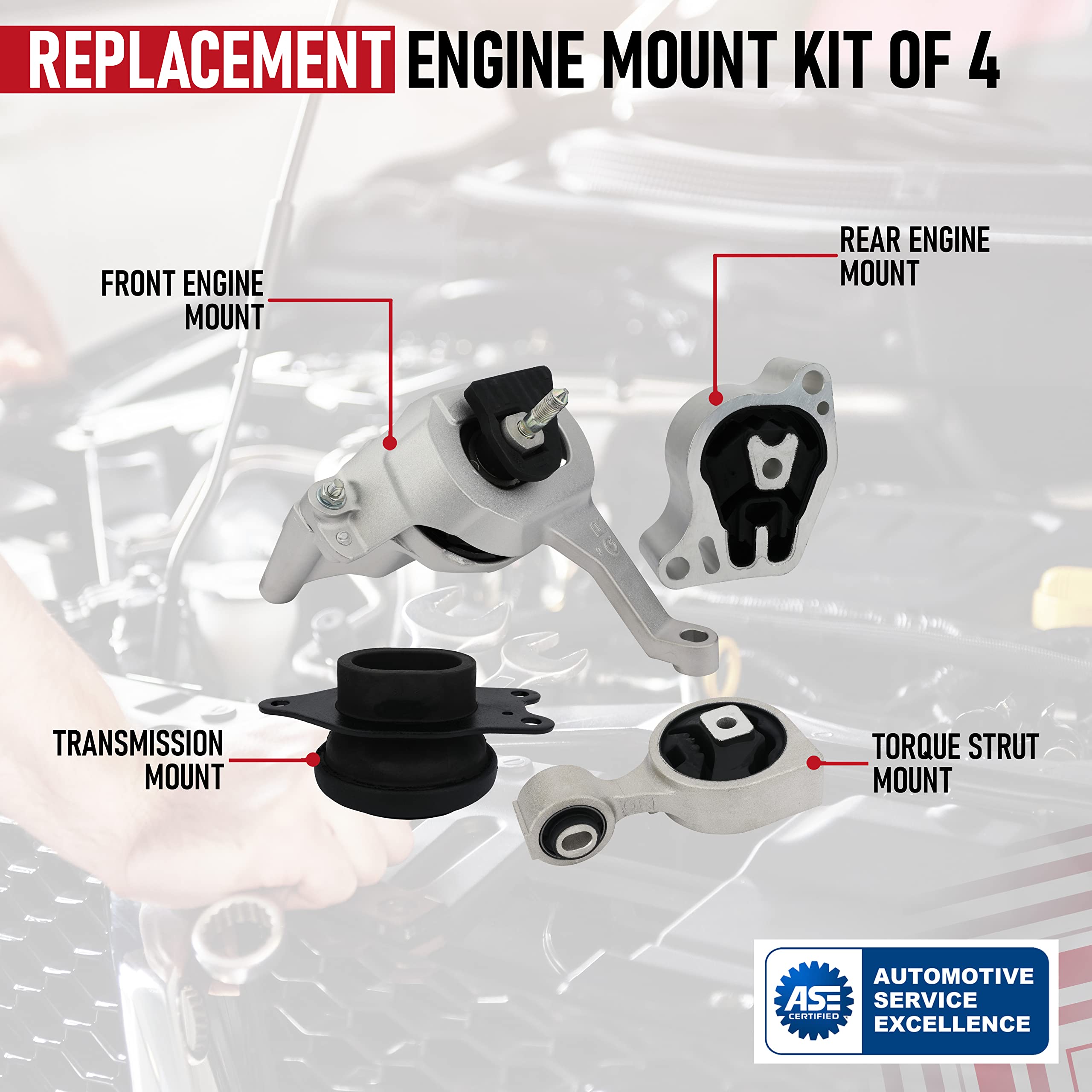 Engine Motor And Transmission Mount Set Of 4 - Fits Nissan Altima 2007-2012 2.5L Automatic Transmission - Replaces A4339, A4340,