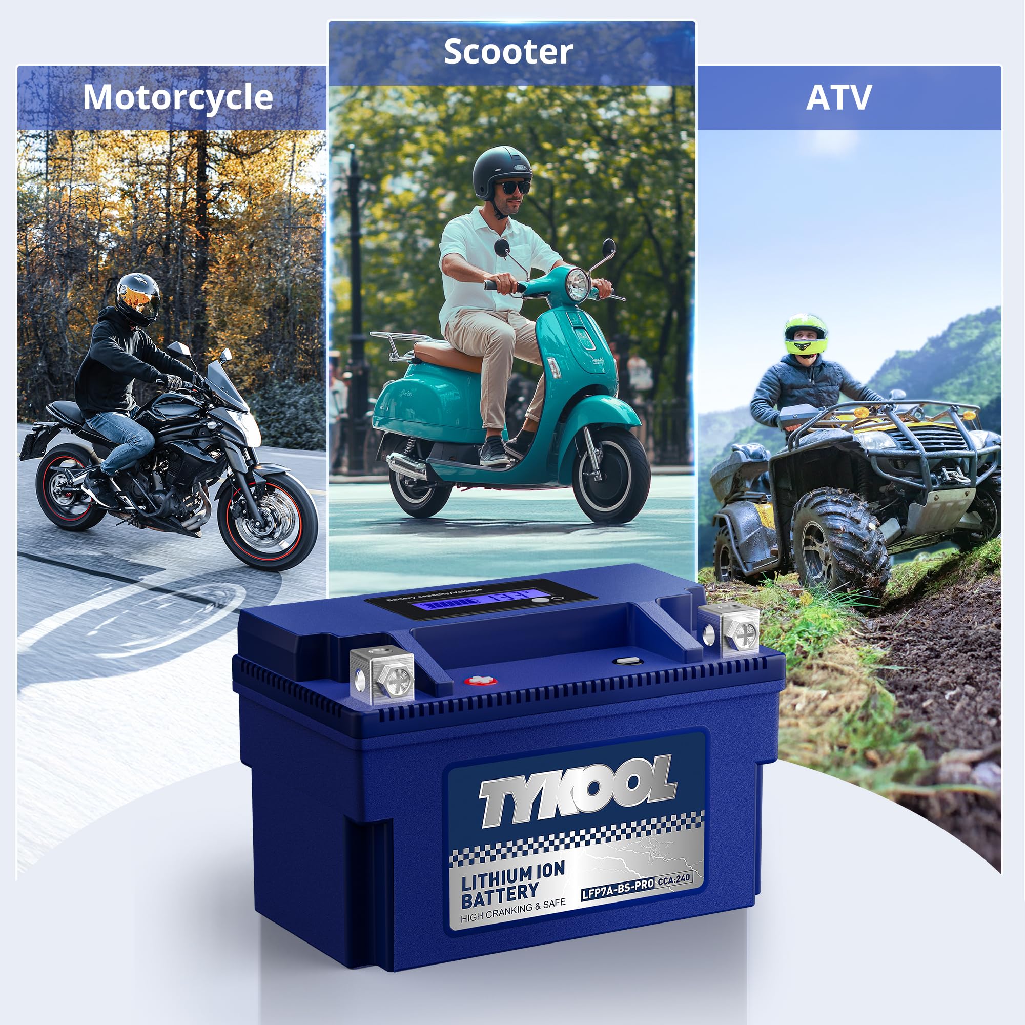 Tykool Ytx7A-Bs -Pro 12.8V 4Ah 240Cca High Performance Lithium Powersports Battery With Smart Bms, Compatible Motorcycle, Scoote