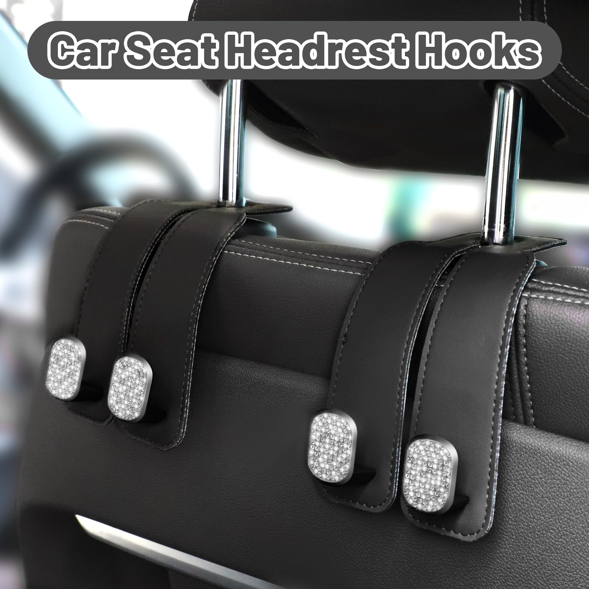 Amelity Bling Car Back Seat Headrest Hooks, Car Hooks for Purses and Bags, Bag Hooks for Car Back Seats, Car Seat Hooks (2 Pack,
