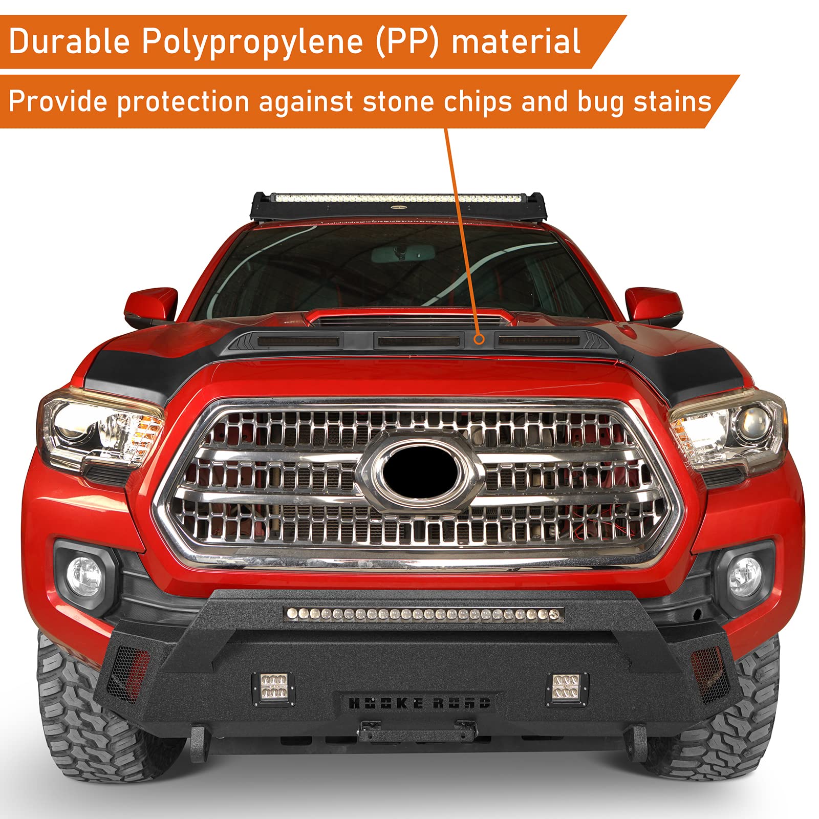 Hooke Road Tacoma Hood Deflector Bug Protector Shield Guard with Amber LED Lights for Toyota Tacoma 3rd Gen 2016 2017 2018 2019