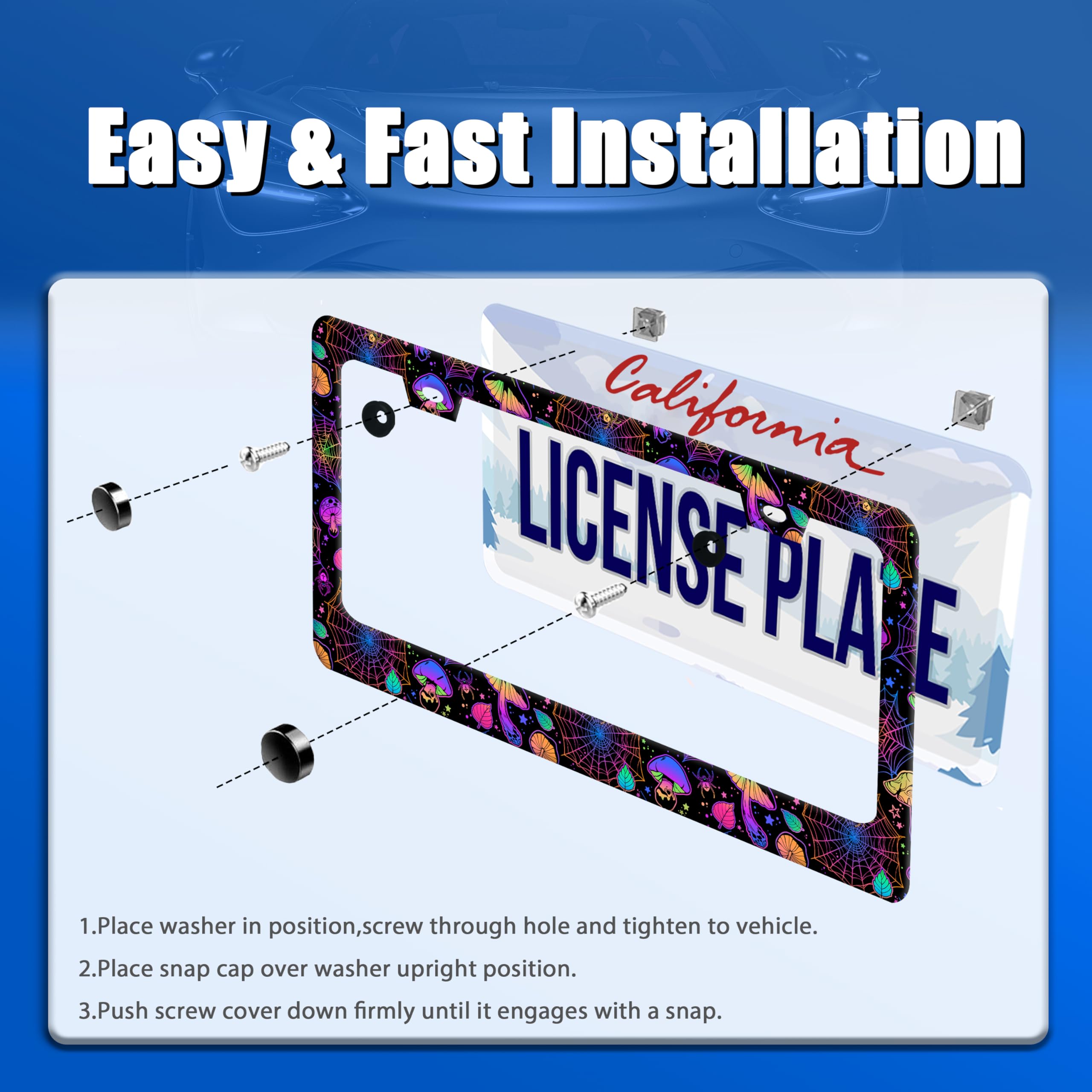 Hippie Mushroom License Plate Frame Mushrooms License Plate Stainless Steel Funny License Plate Holder Colorful Car Accessory wi