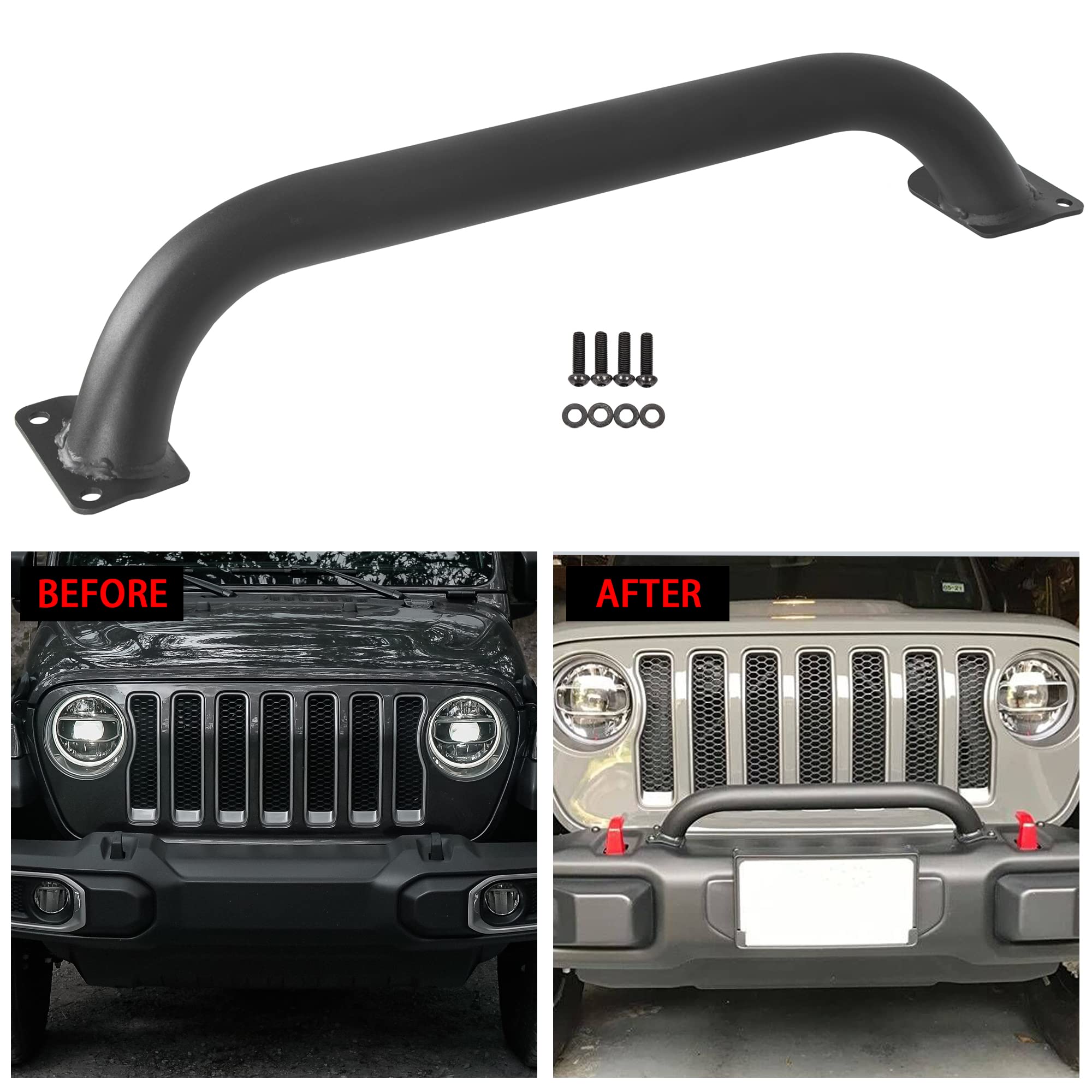 Kuafu Grille Winch Brush Guard Compatible With 2018-2023 Jeep Wrangler Jl 2020-2023 Jeep Gladiator Jt 82215351 Rubicon Brush Guard Front Bumper Grill Grille Guard Protector Brush Push Bar Steel