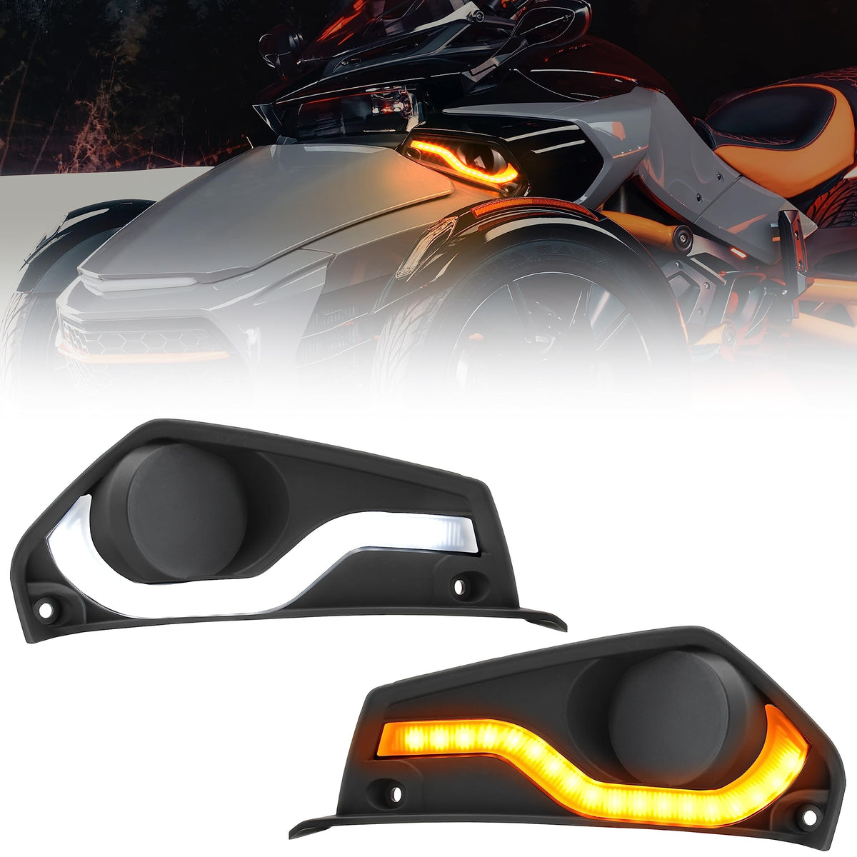 SAUTVS Fog Lamps Cover with Daytime Running Lights for Can Am Spyder F3 15-20, Fog Lights Cover with LED DRL Turn Signal Lights 