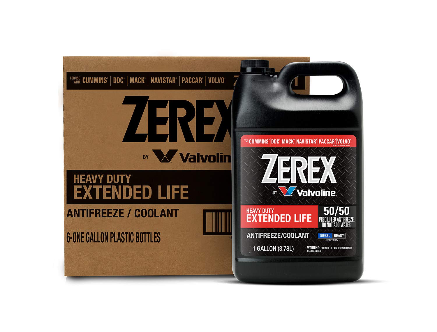 Zerex Heavy Duty Extended Life 50/50 Prediluted Ready-To-Use Antifreeze/Coolant 1 Ga, Case Of 6