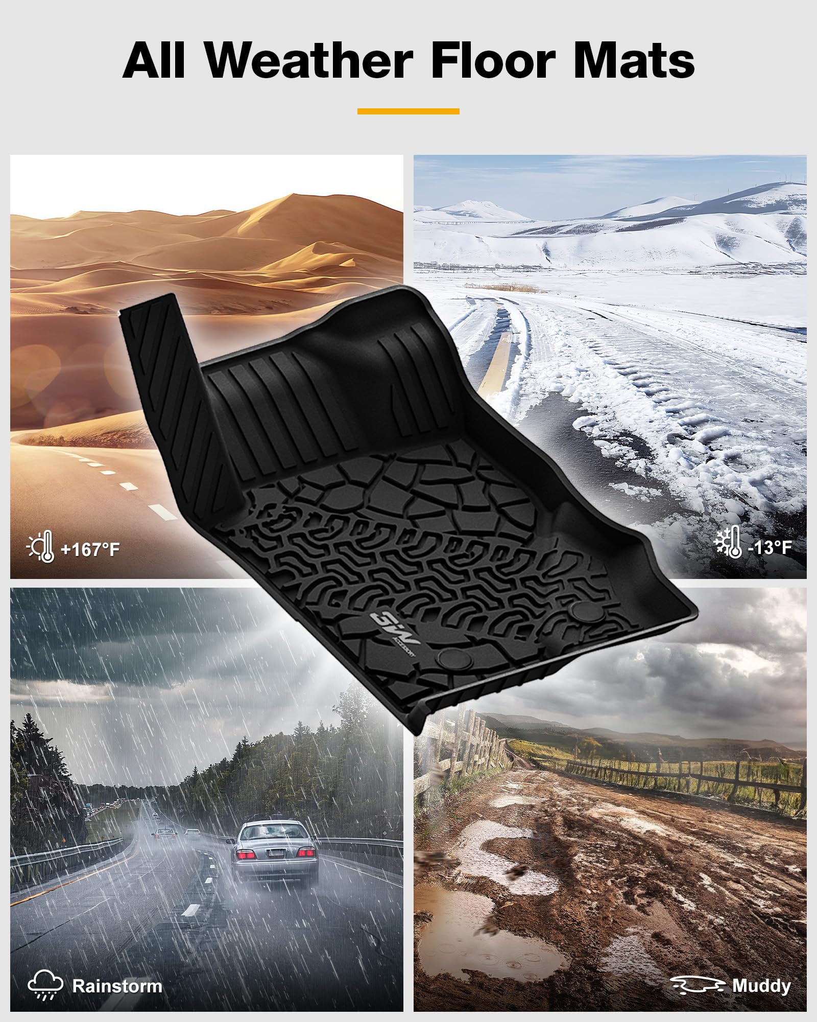 3W Floor Mats Fit For 2021 2022 2023 2024 2025 Ford Bronco 2 Door All Weather Tpe Car Accessories Custom Fit Floor Liner 1St And