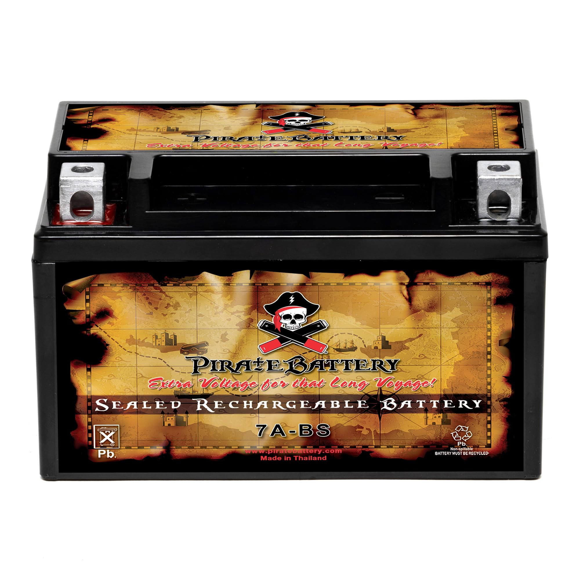Pirate Battery 7A-Bs Maintenance-Free 12V 8Ah Battery Replacement For Atv, Motorcycle, Jet Skis, Scooter, Utv, And More - Nut An