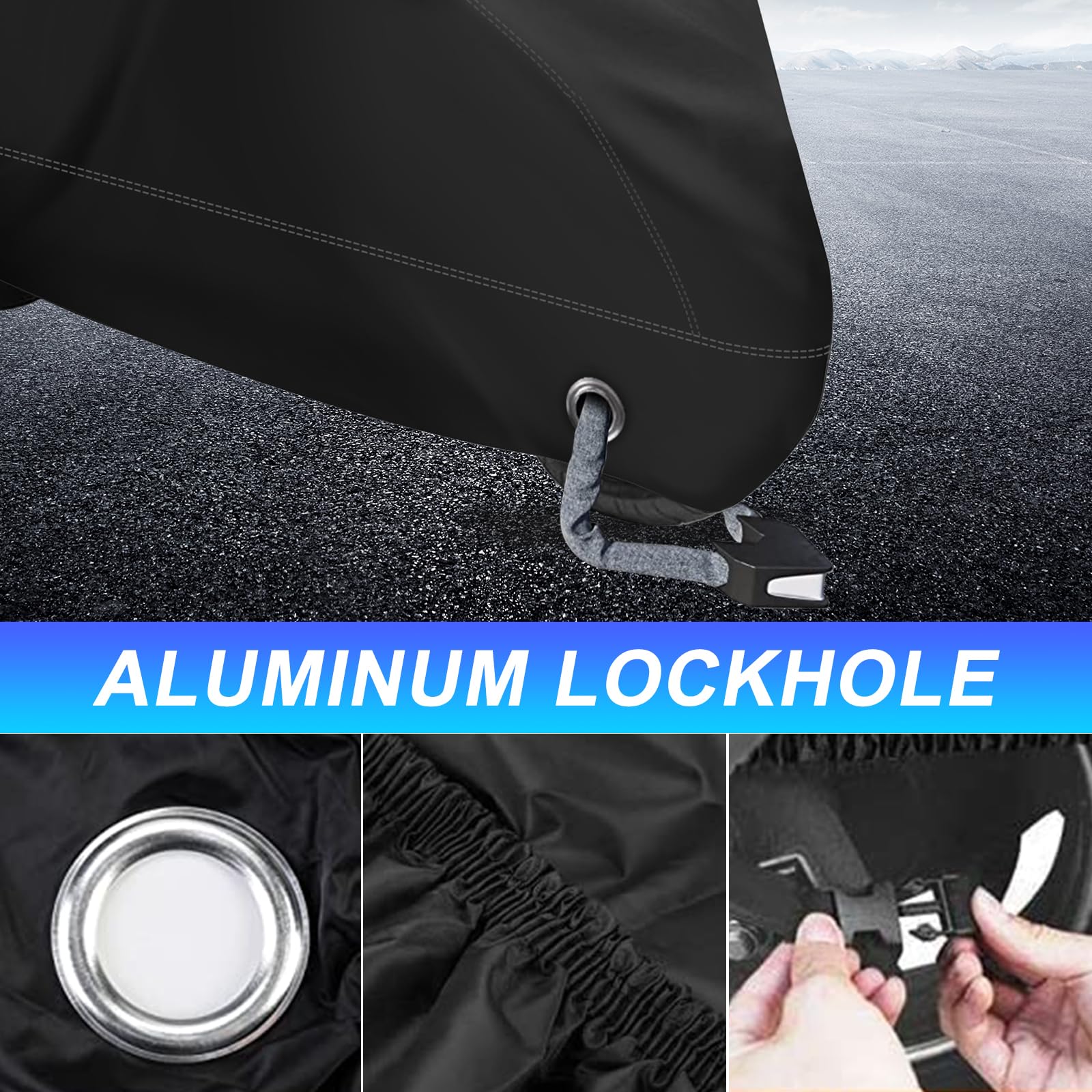 Xyzctem All Season Black Waterproof Sun Motorcycle Cover,Fits Up To 116'' Motors (Xxx Large & Lockholes)