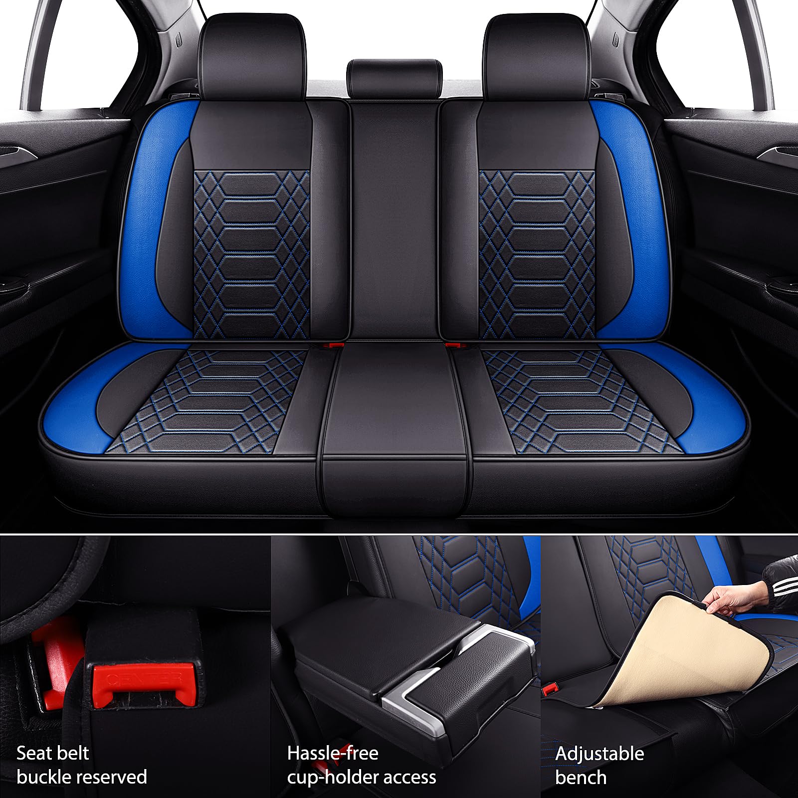 Freesoo Car Seat Covers Leather, Waterproof Seat Cover Full Set Automotive Cushion Protector Accessories Airbag Compatible Unive