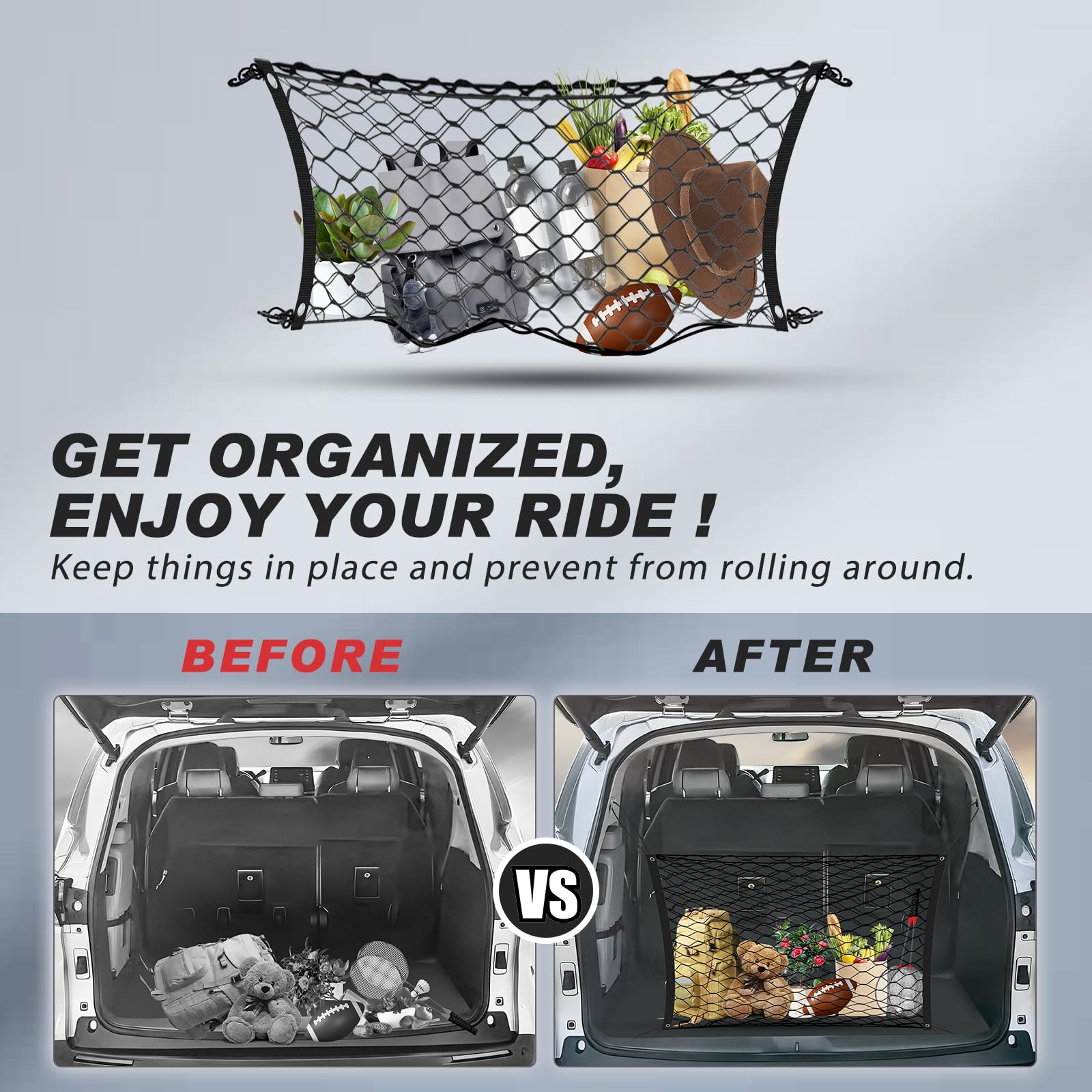 Karltys Envelope Style Cargo Net For Toyota Sienna 2025 2024 2023 2022 2021, 2025 Sienna Accessories Rear Trunk Mesh Cargo Net,
