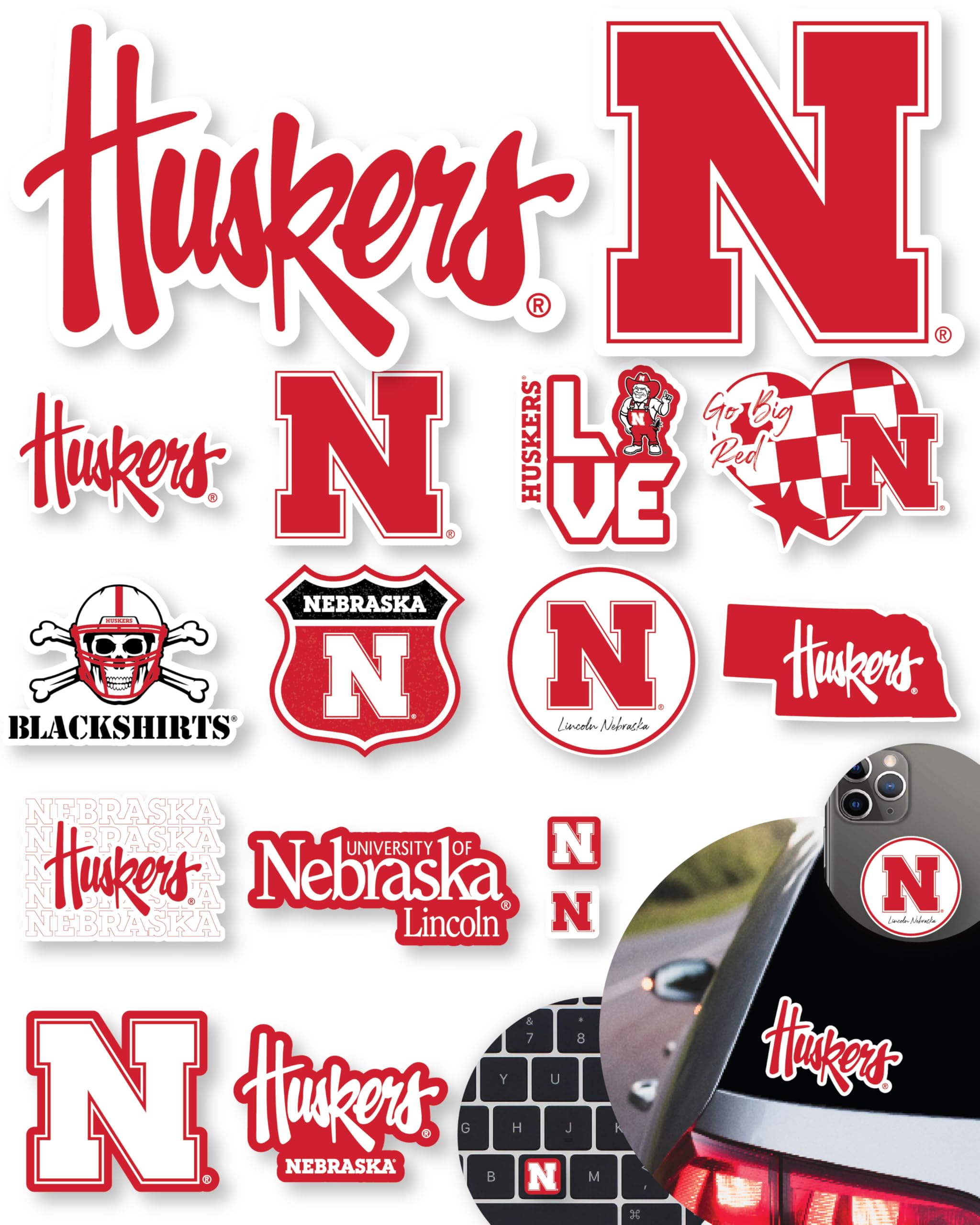 Nebraska Huskers Stickers For Gift, Car, Water Bottle, Laptop, And Phone For Football Fans And University Graduates (Nebraska Co