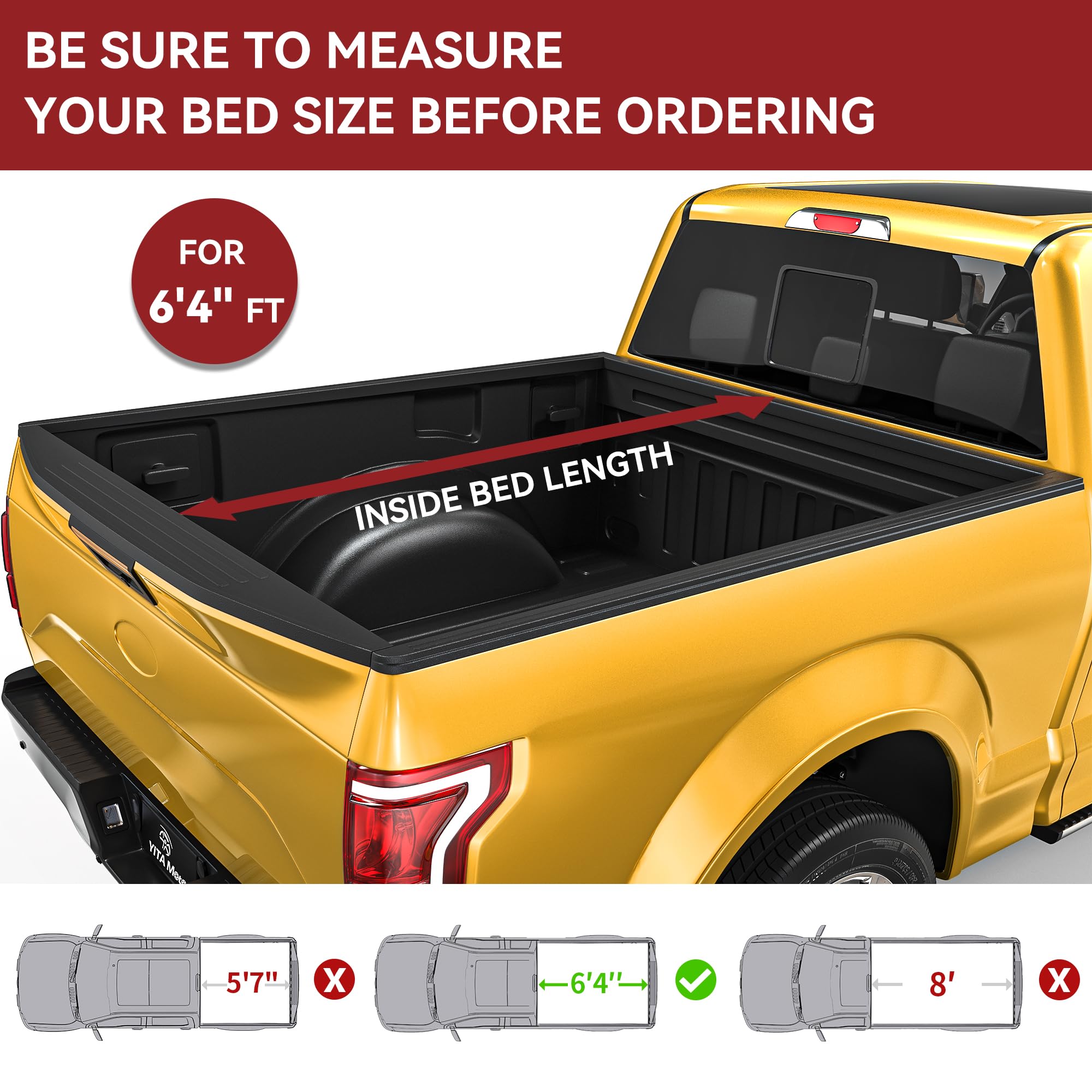 Yitamotor Soft Quad Fold Truck Bed Tonneau Cover Compatible With 2003-2025 Dodge Ram 2500 3500, Fleetside 6.4 Ft Bed Without Ram