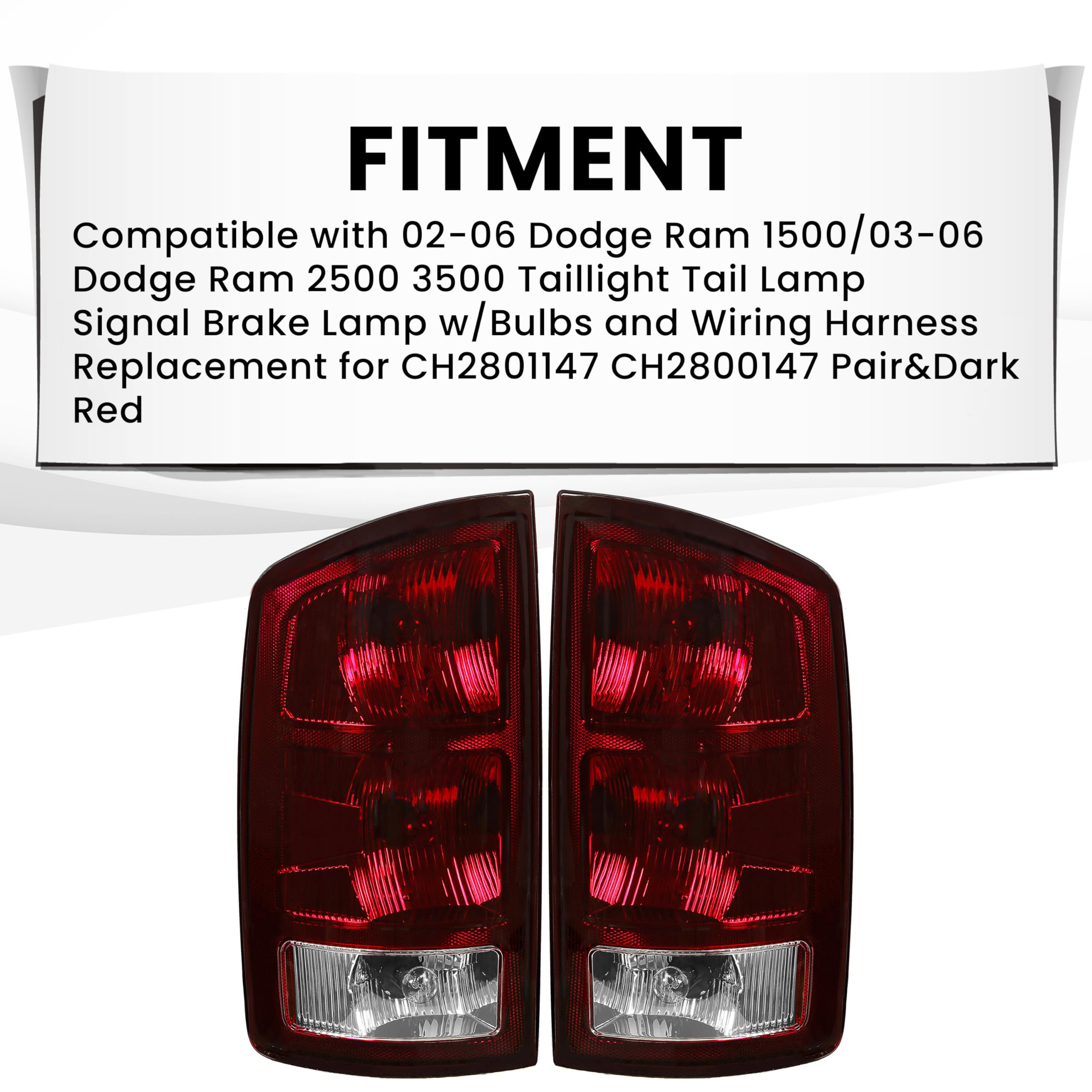 Hecasa Tail Light Assembly W/Bulb Compatible With 2002-2006 Dodge Ram 1500/2003-2006 Dodge Ram 2500 3500 Tail Lamp Signal Brake