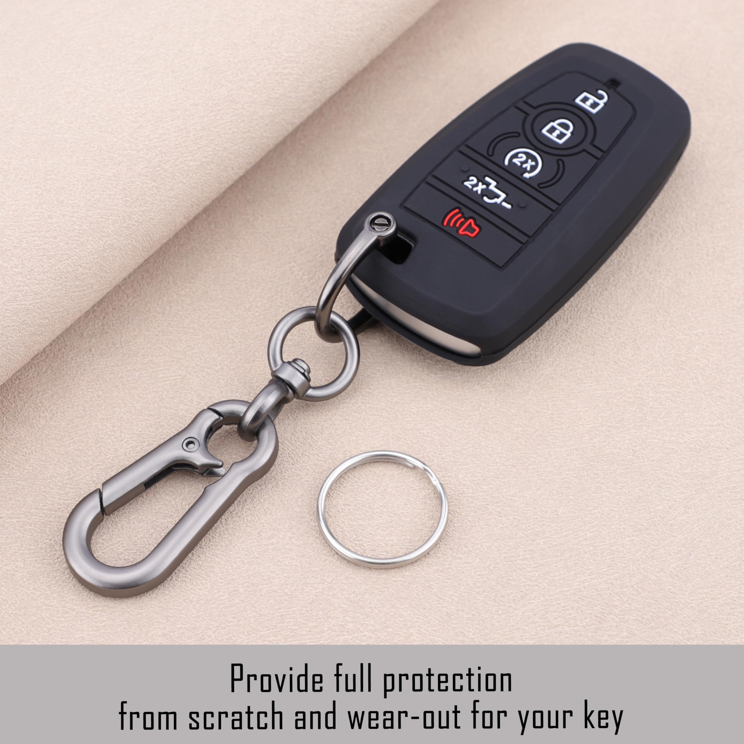 TANDRIVE Key Fob Cover for 2025 2024-2017 Ford F150 F250 F350 F450 F550 F650 F750, 5 Button, Silicone, 2-Pack, Black