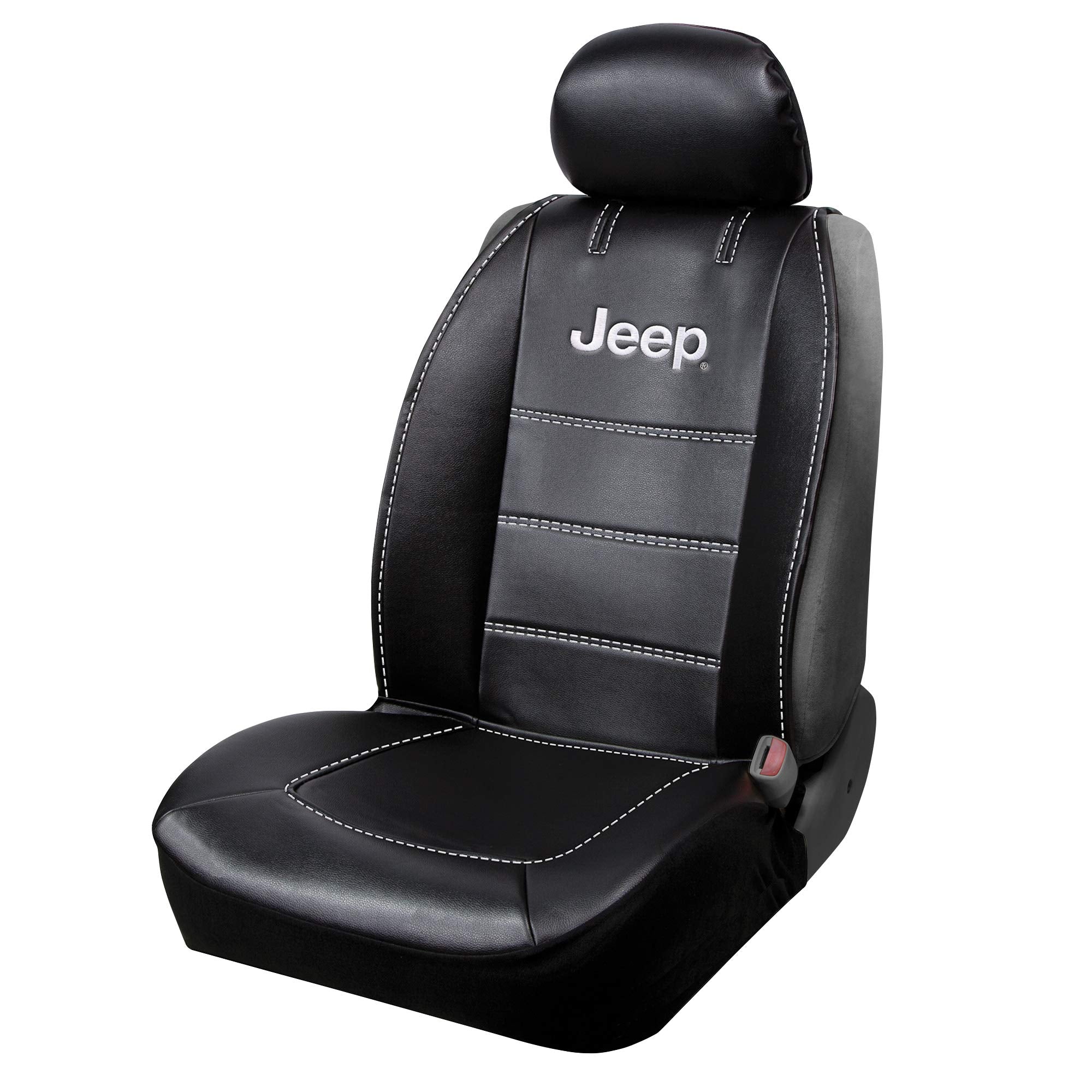 Plasticolor 008631R01 Deluxe Seat Cover Compatible with Jeep Embrodired Logo High Contrast Stitching Premium 3 Piece Sideless Ca