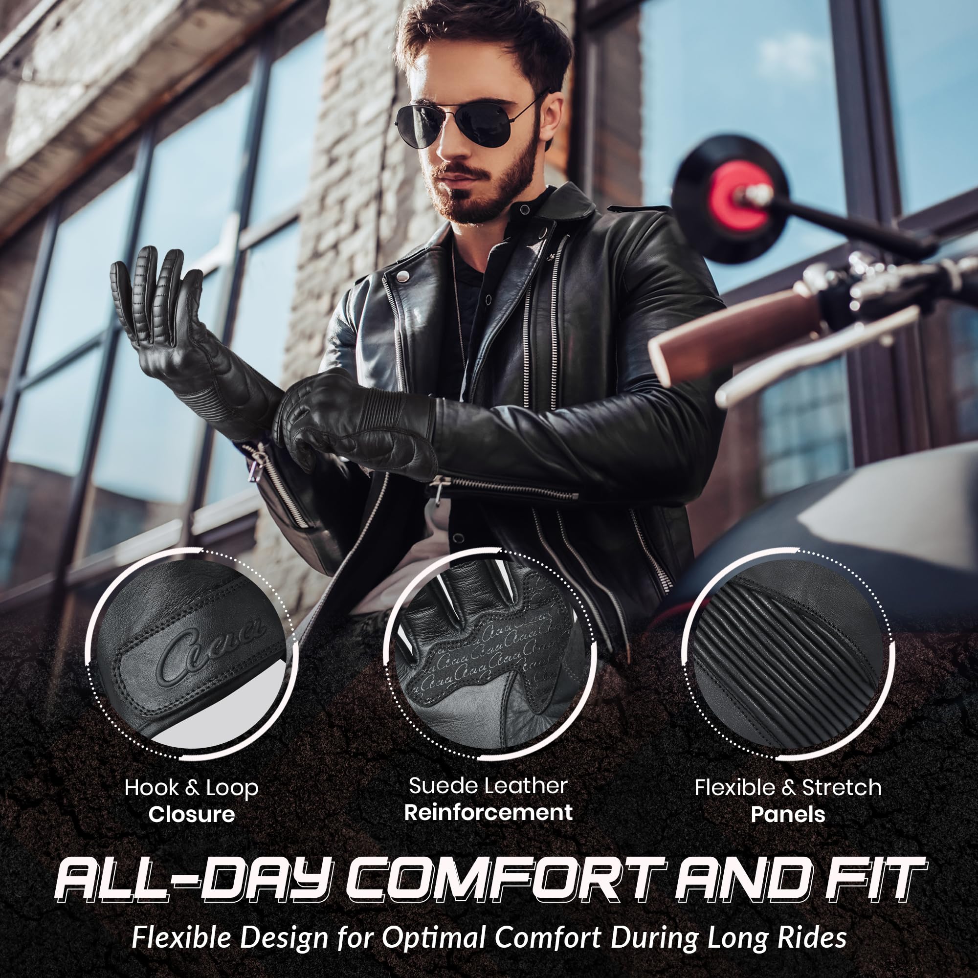 Aaasportx Motorcycle Gloves Men'S Leather Knuckle Protection Touchscreen Function Men & Women For All Weather Riding Gloves With