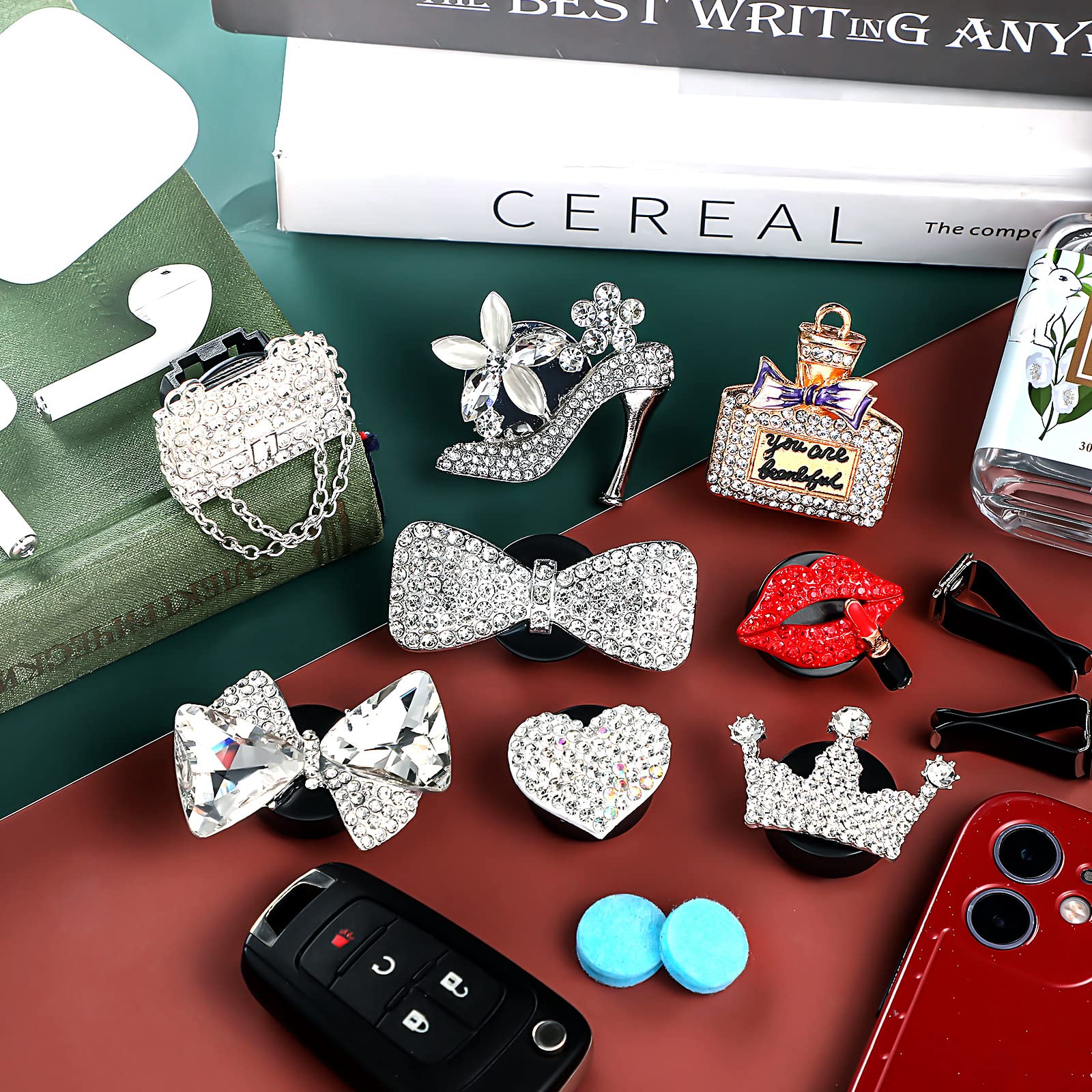 Frienda 8 Pcs Bling Car Air Vent Clips Crystal Rhinestone Air Conditioning Outlet Clip Cute Diamond Interior Car Accessories For