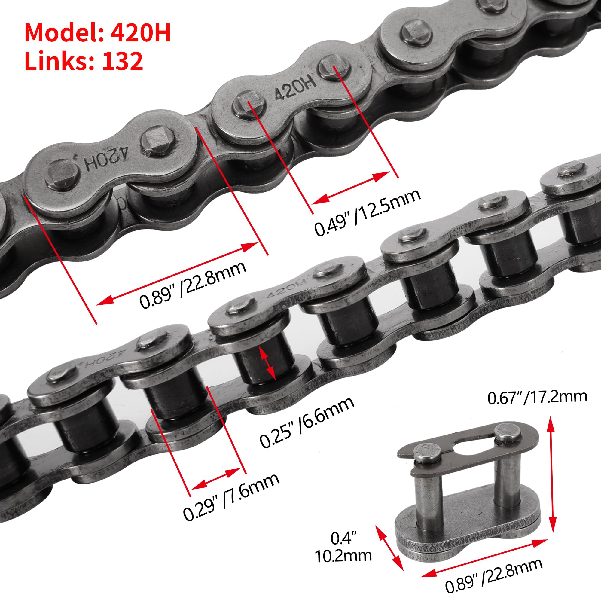 RUTU 420 Chain Master Link 132 Links 420 Drive Roller Chain for 50 70 90 110 125cc Dirt Pit Bike ATV Quad Go Kart Mini Bike Scoo