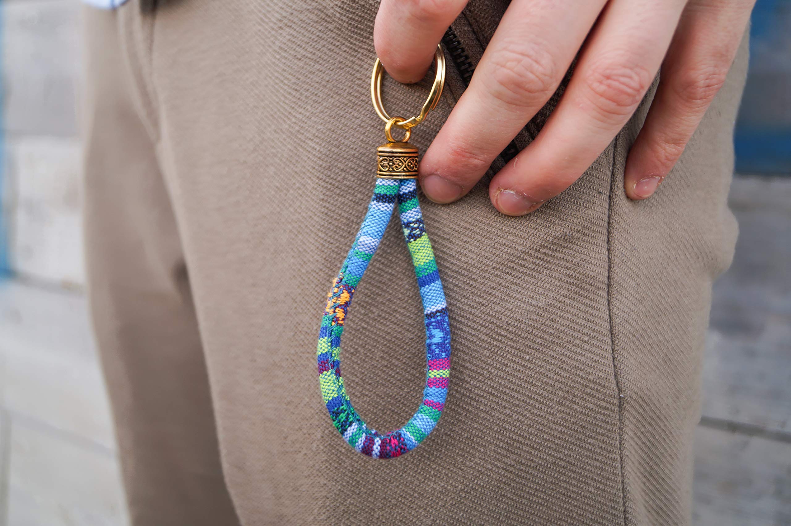 Made By Nami Boho Keychain With Gold Keyring For Women And Men Handmade Boho Wristlet Hippie Keychain For Summer Festival (Turqu