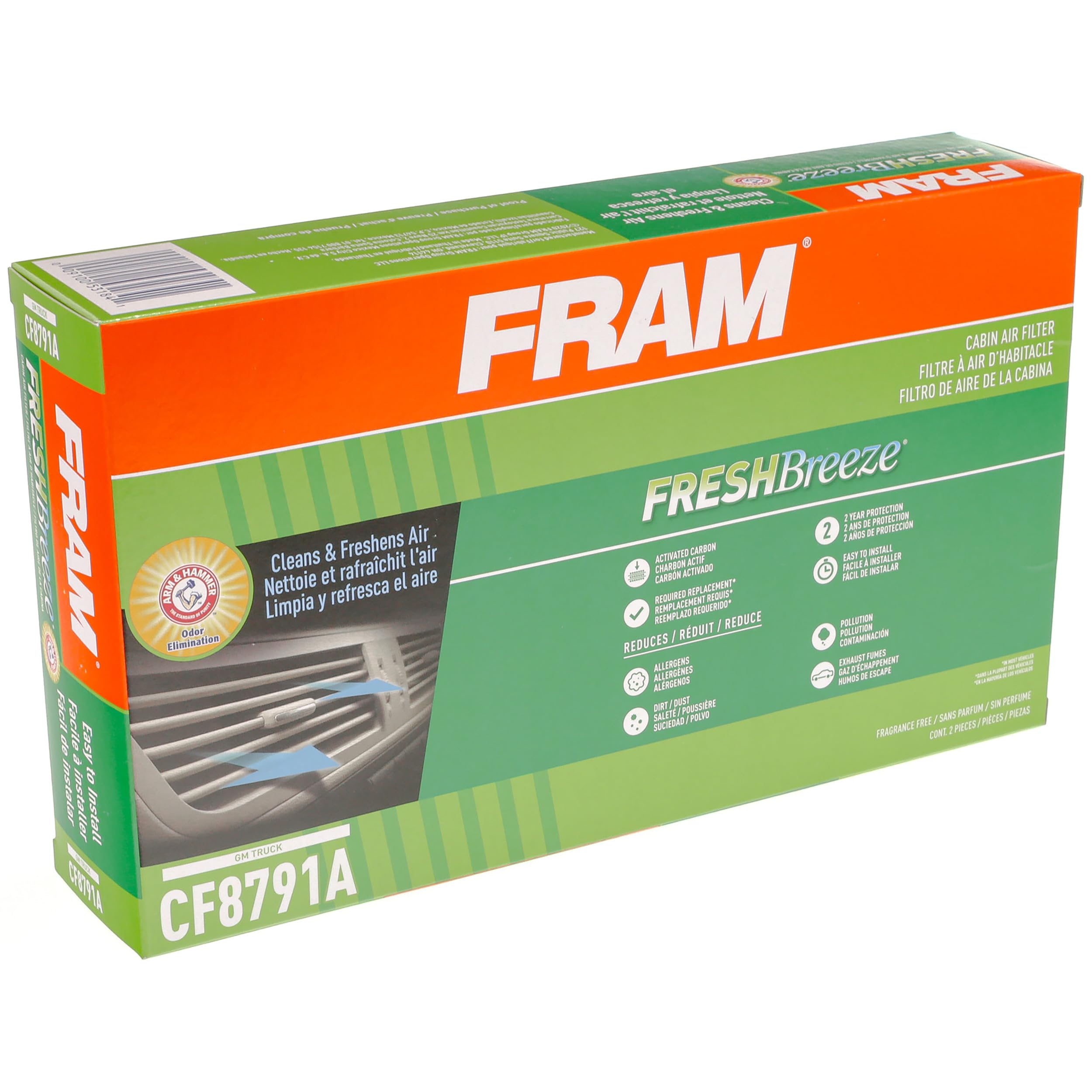 Fram Fresh Breeze Cabin Air Filter Replacement For Car Passenger Compartment W/ Arm And Hammer Baking Soda, Easy Install, Cf8791A For Gm Truck Vehicles , White