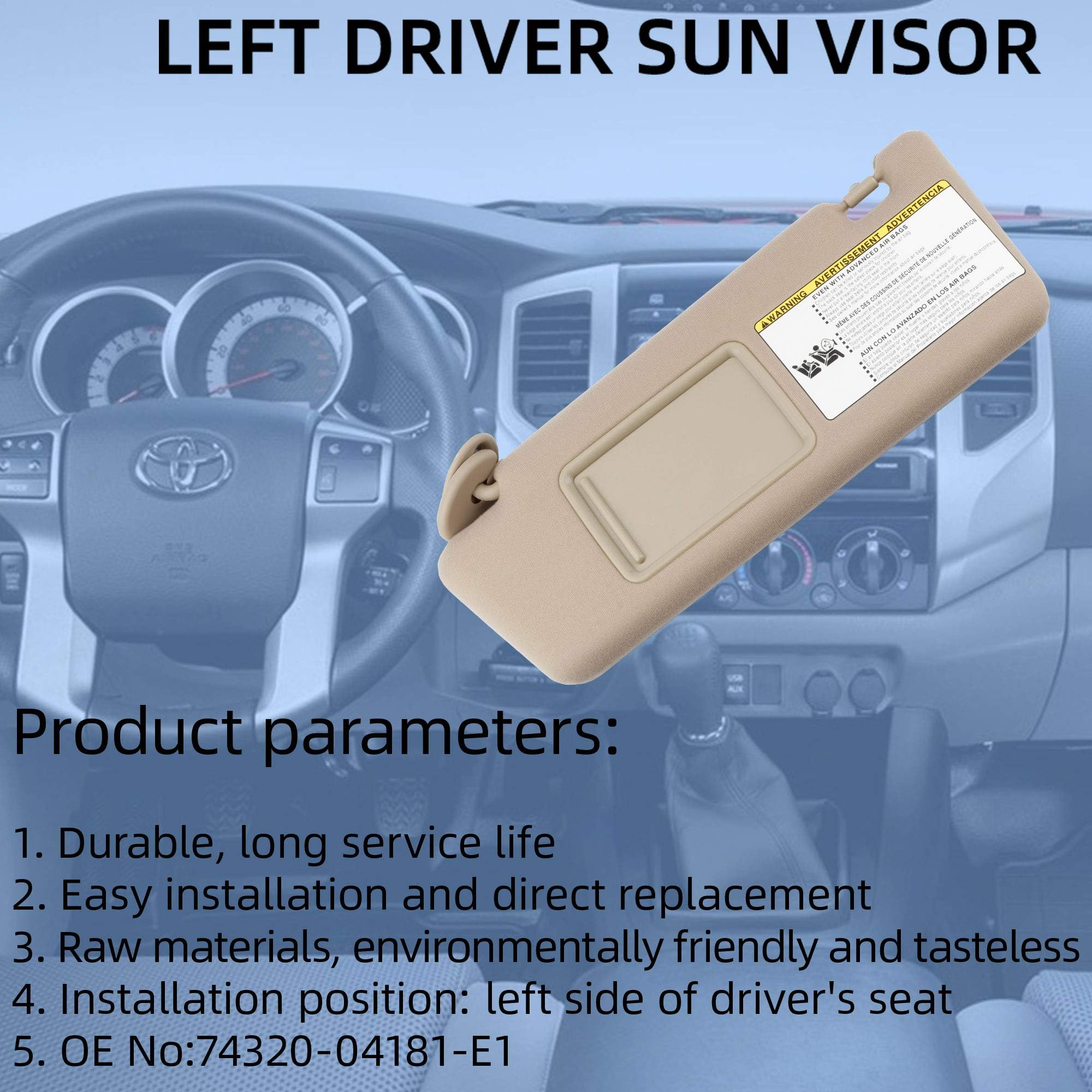 Dasbecan Left Driver & Right Passenger Side Sun Visor Compatible With Toyota Tacoma 2005-2012 2013 2014 2015 (Beige)